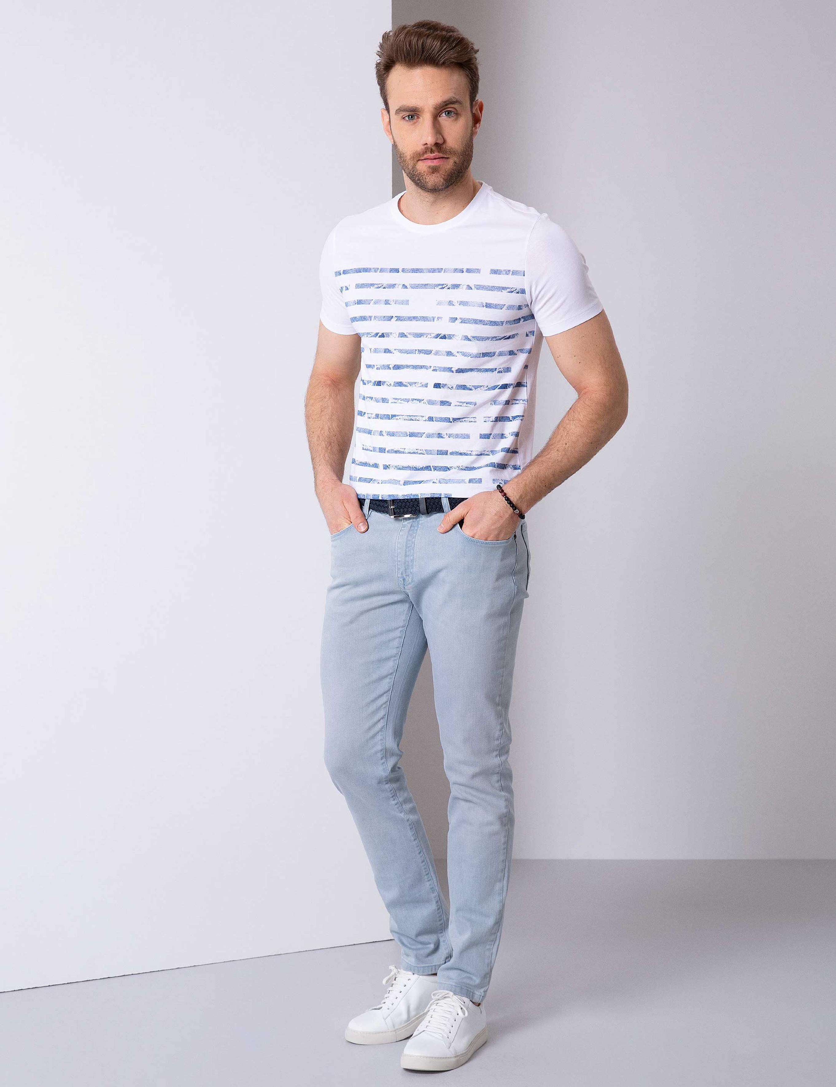 Buz Mavi Slim Fit Denim Pantolon