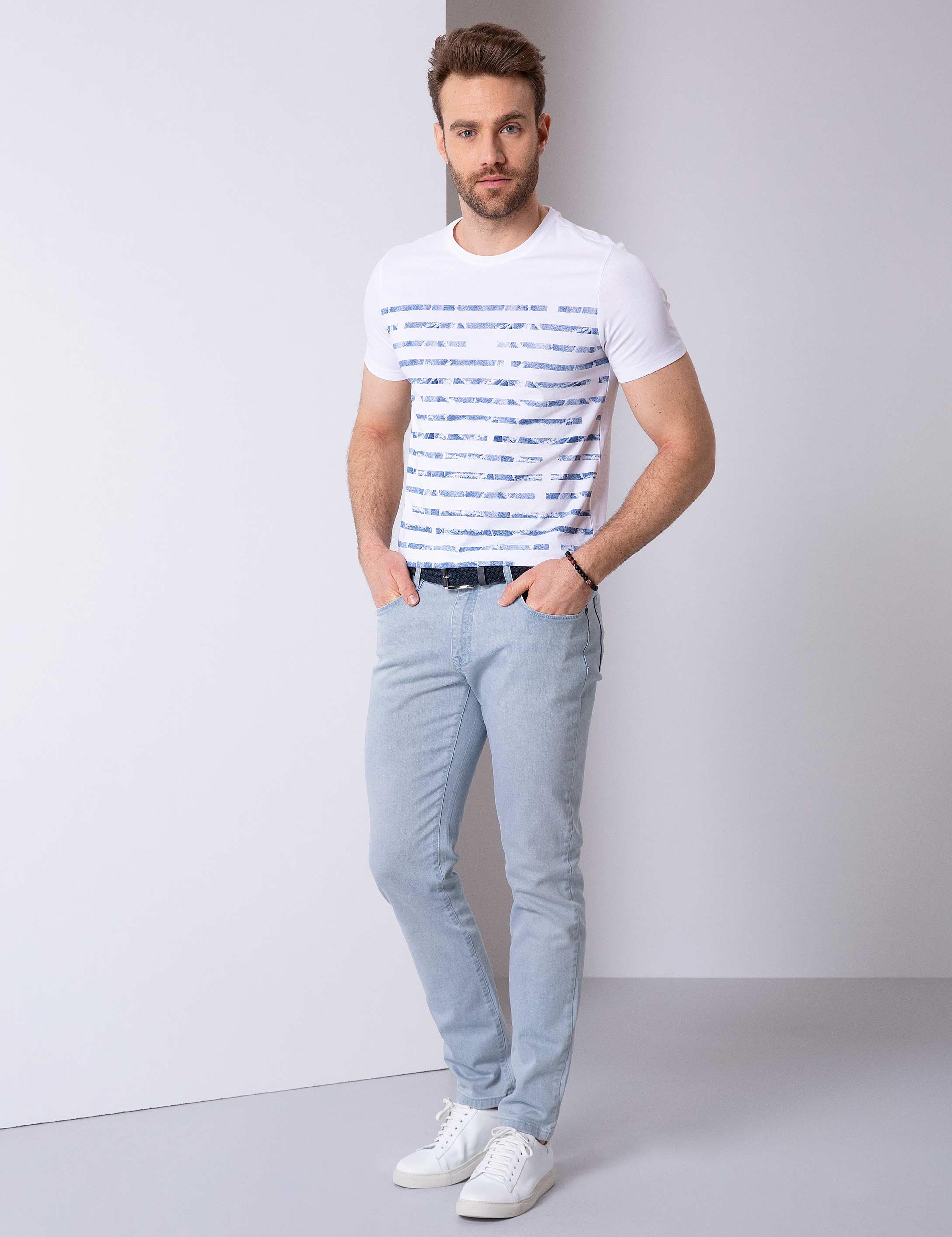 Buz Mavi Slim Fit Denim Pantolon - Image 2