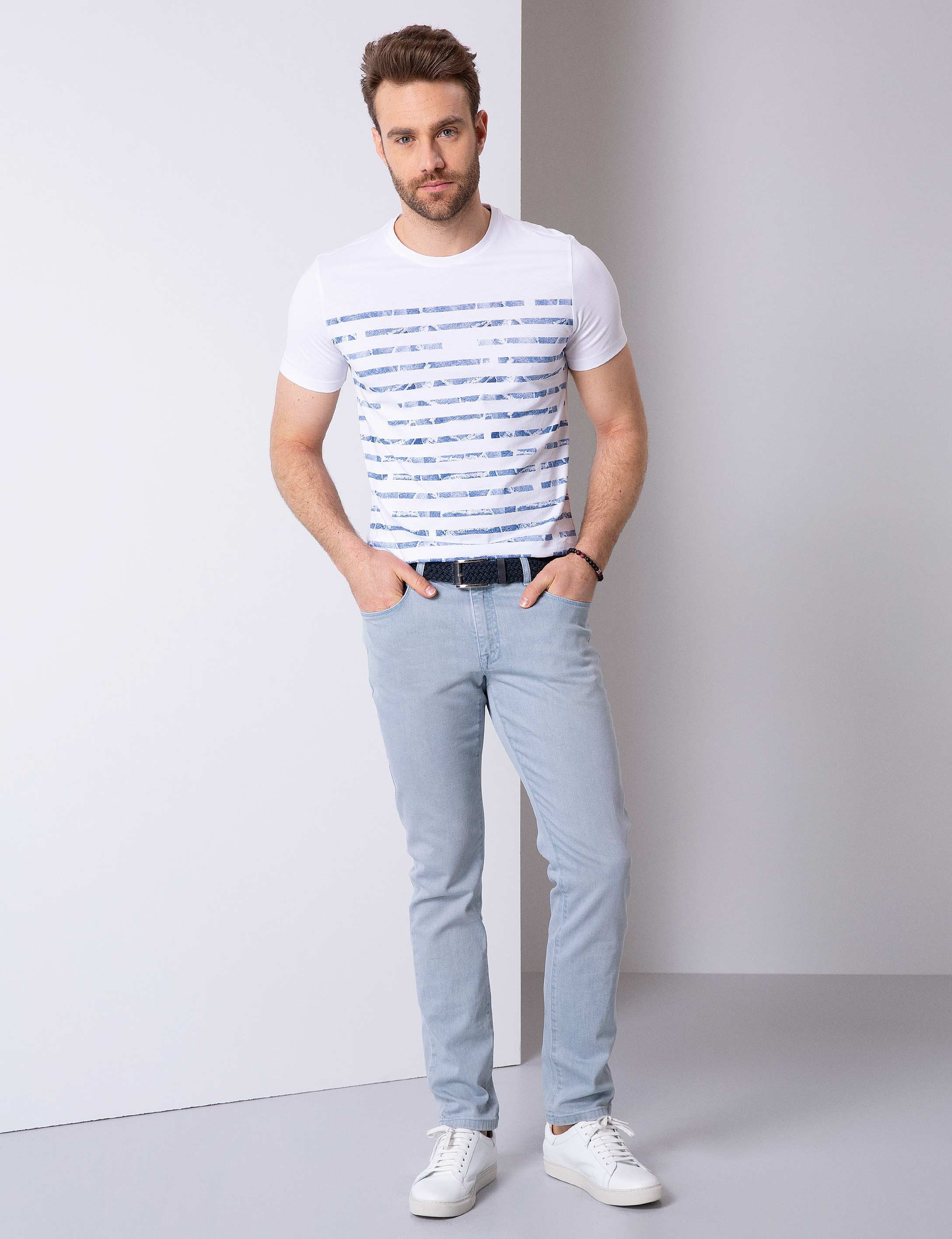Buz Mavi Slim Fit Denim Pantolon