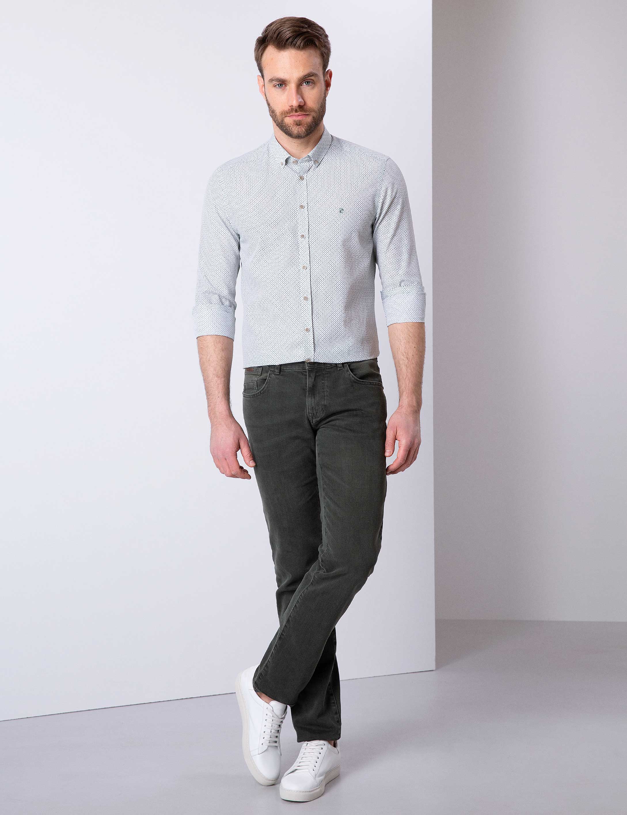 Yeşil Straight Fit Denim Pantolon
