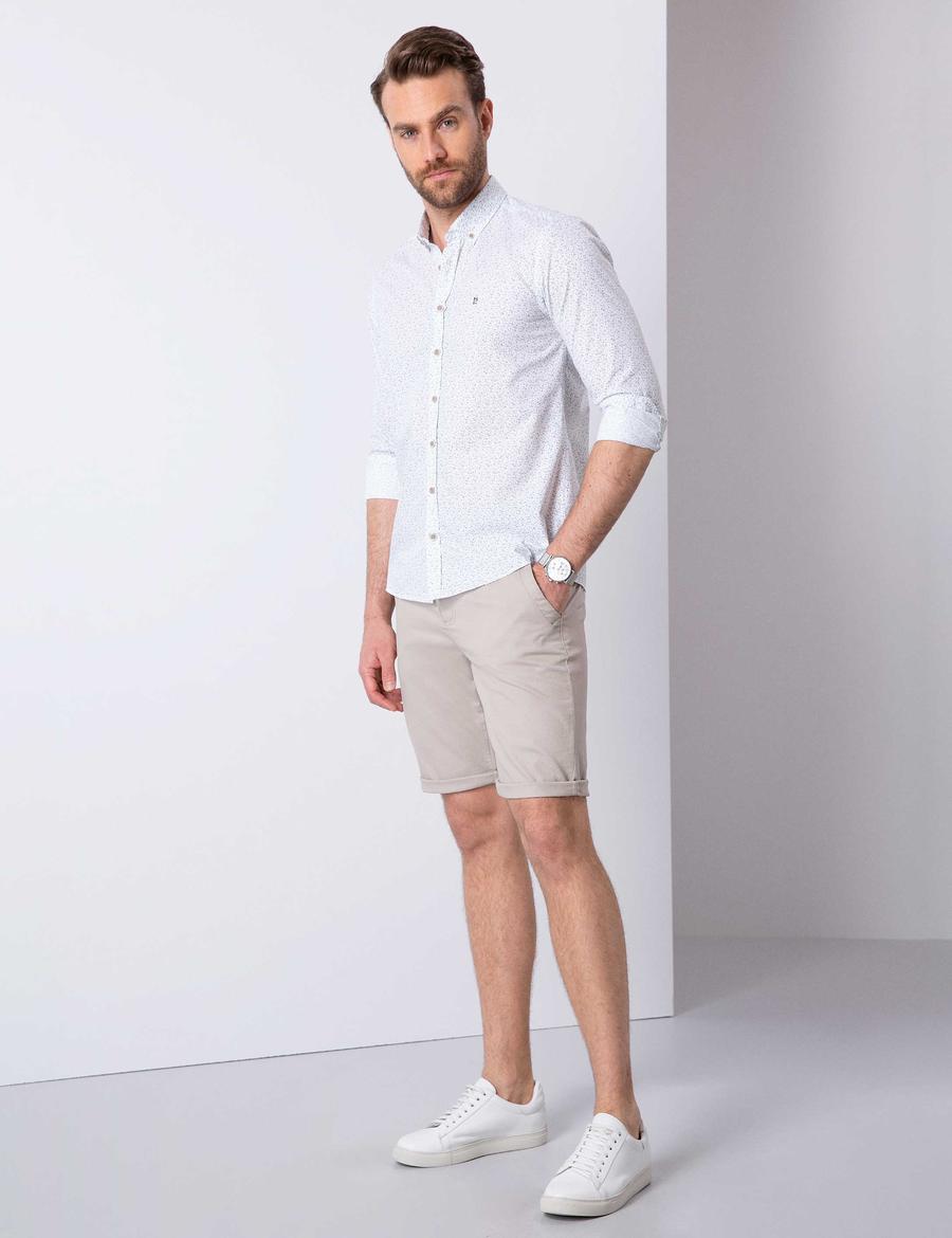 Bej Standart Fit Bermuda Şort