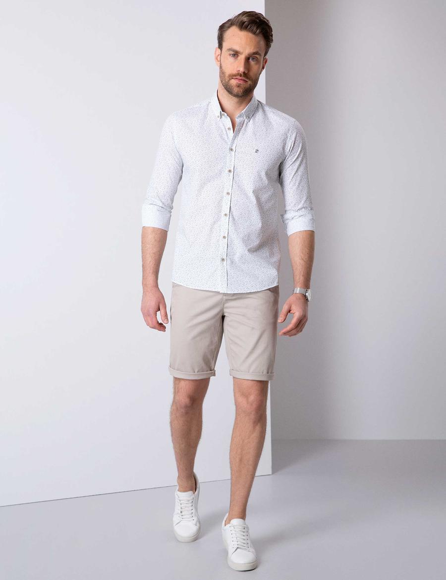 Bej Standart Fit Bermuda Şort