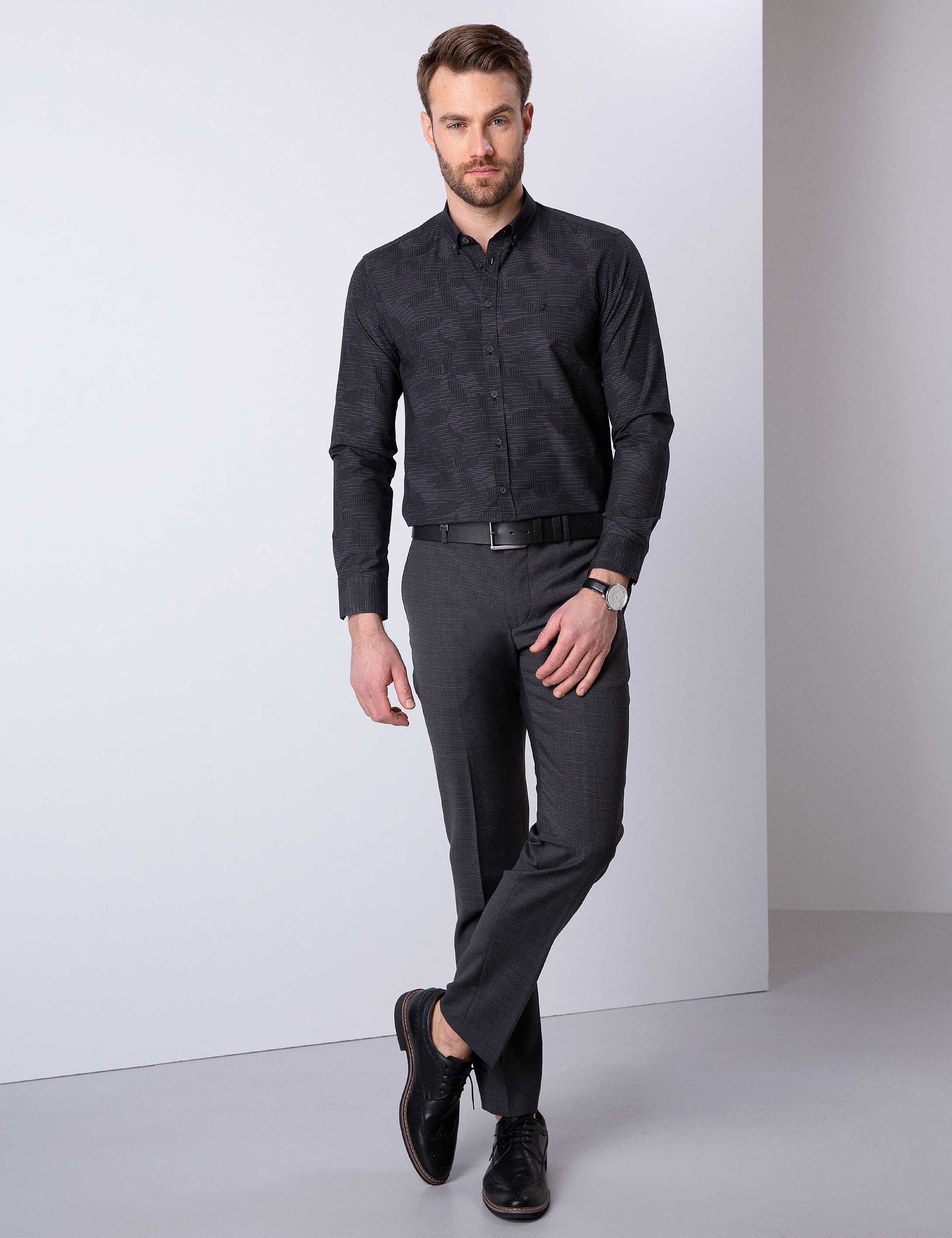 Siyah Slim Fit Gömlek - Image 2