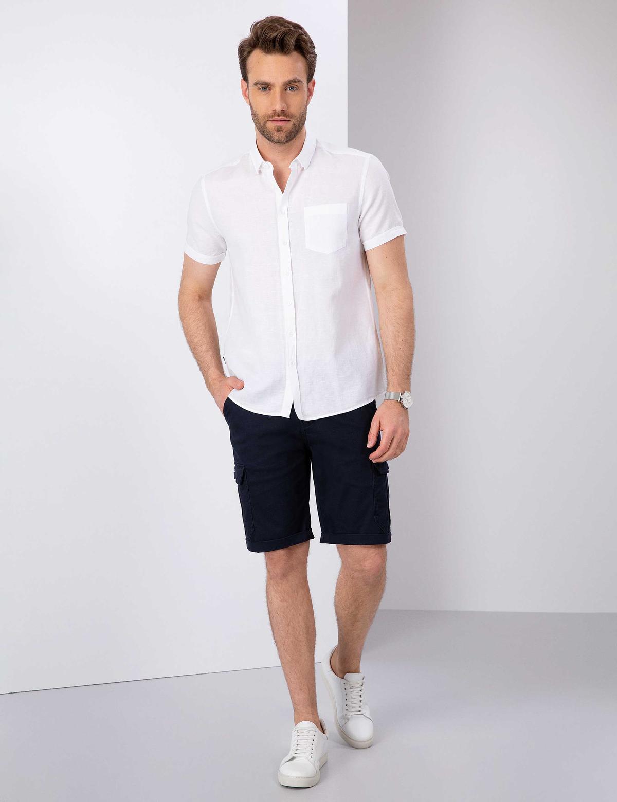 Beyaz Slim Fit Kısa Kollu Gömlek - 50204624069