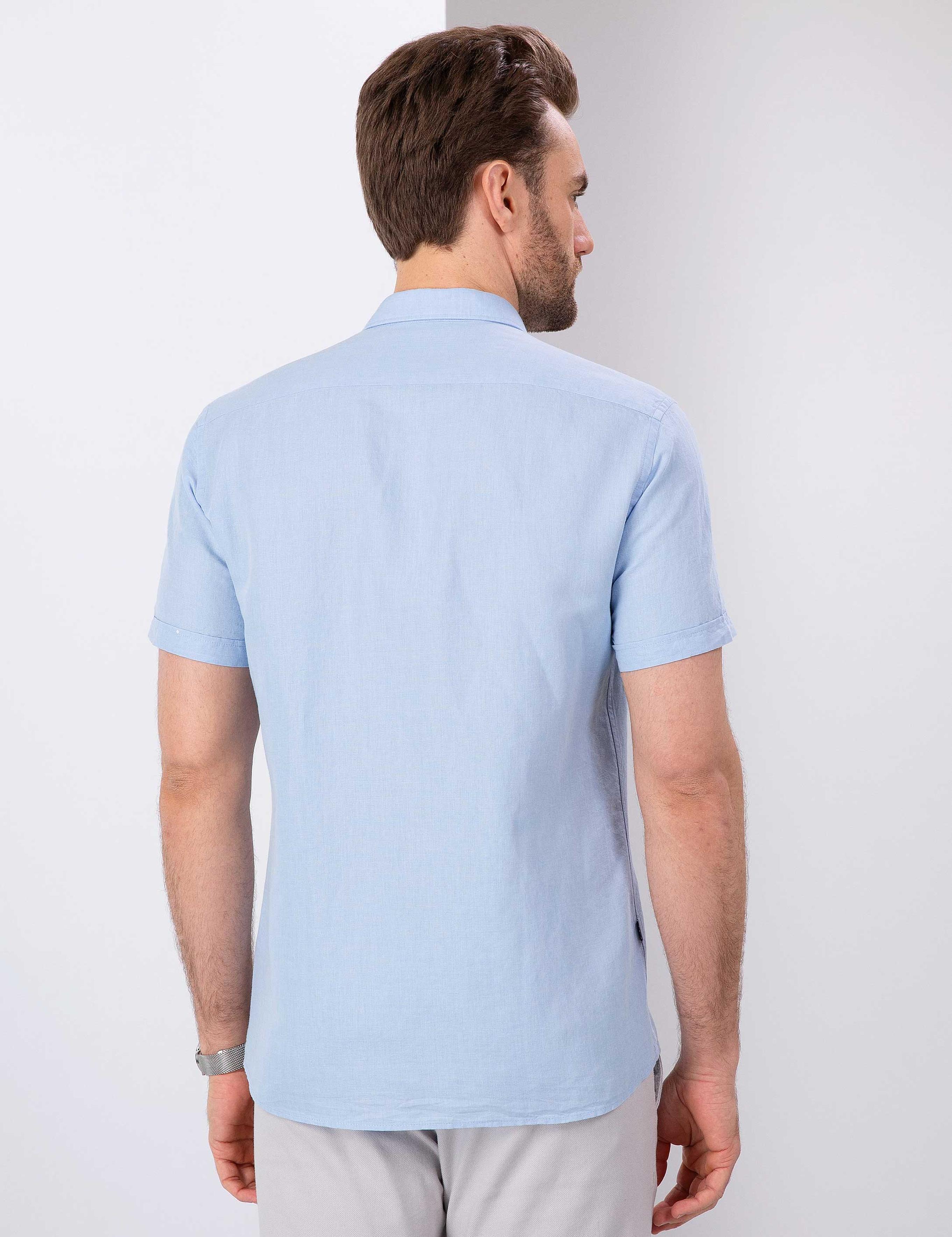 Açık Mavi Slim Fit Kısa Kollu Gömlek