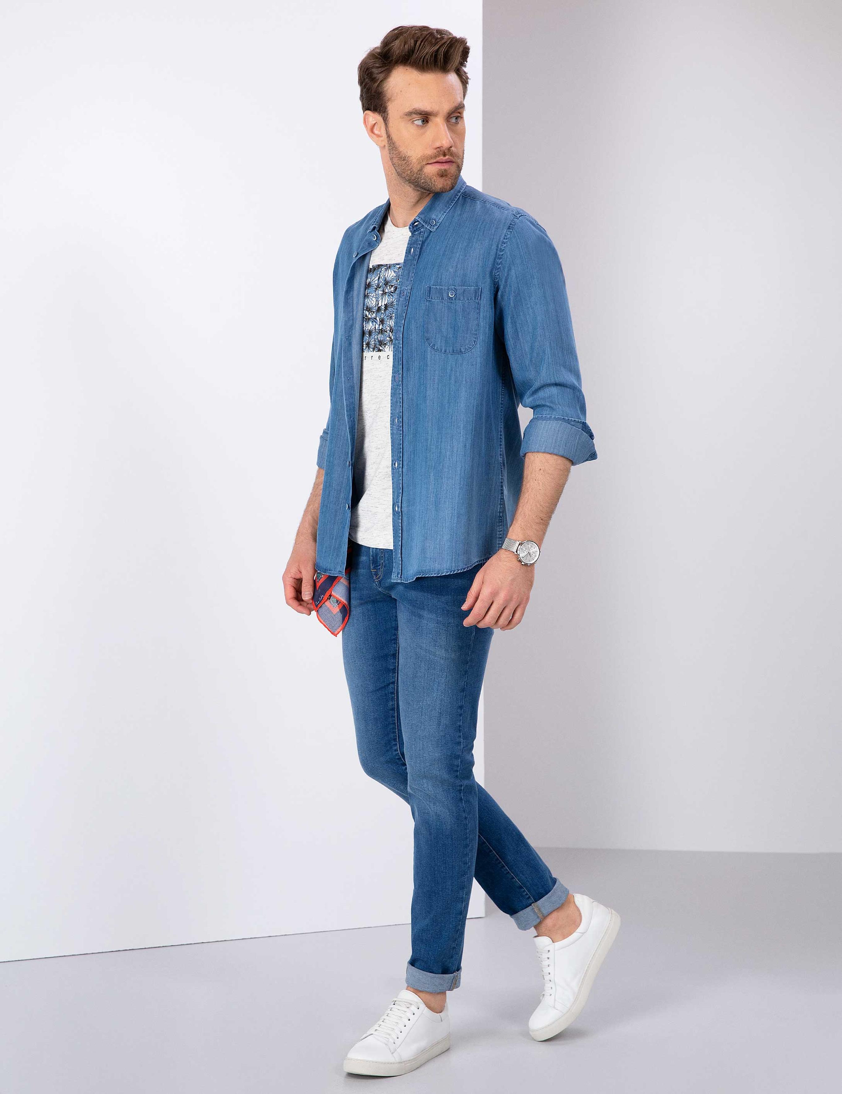 Açık Lacivert Slim Fit Denim Pantolon
