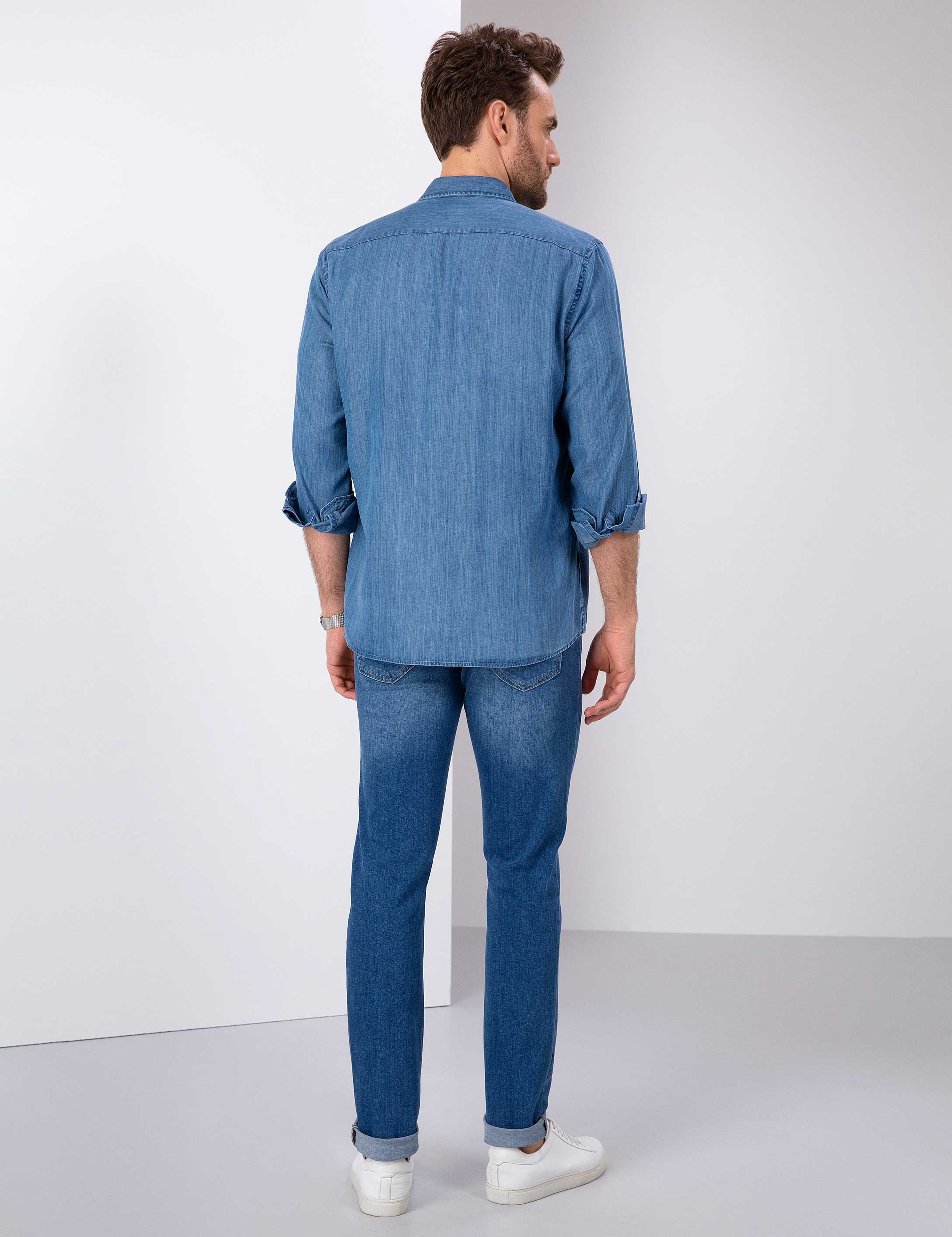 Açık Lacivert Slim Fit Denim Pantolon - Image 3