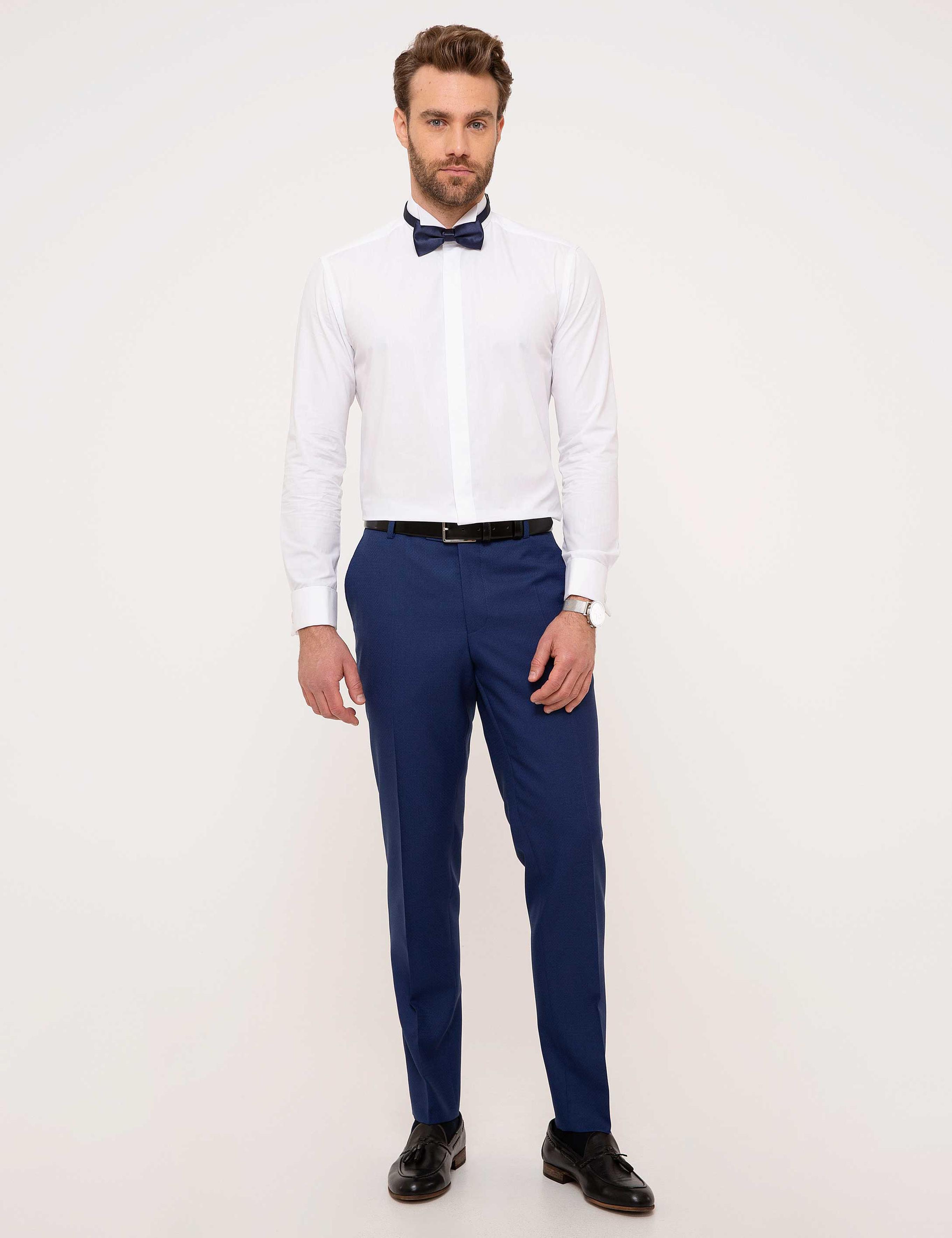 Beyaz Slim Fit Smokin Gömlek