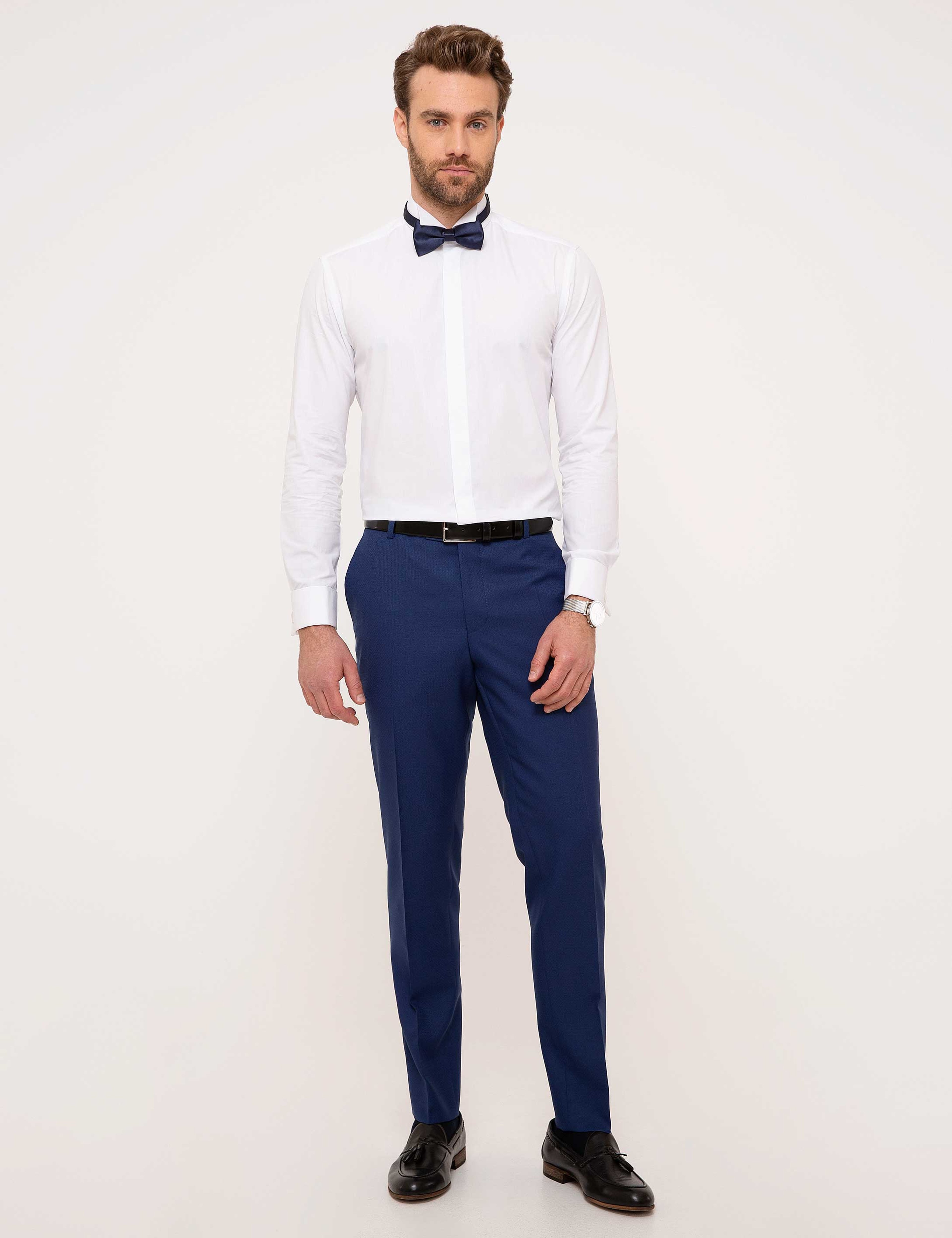 Beyaz Slim Fit Smokin Gömlek - Image 4