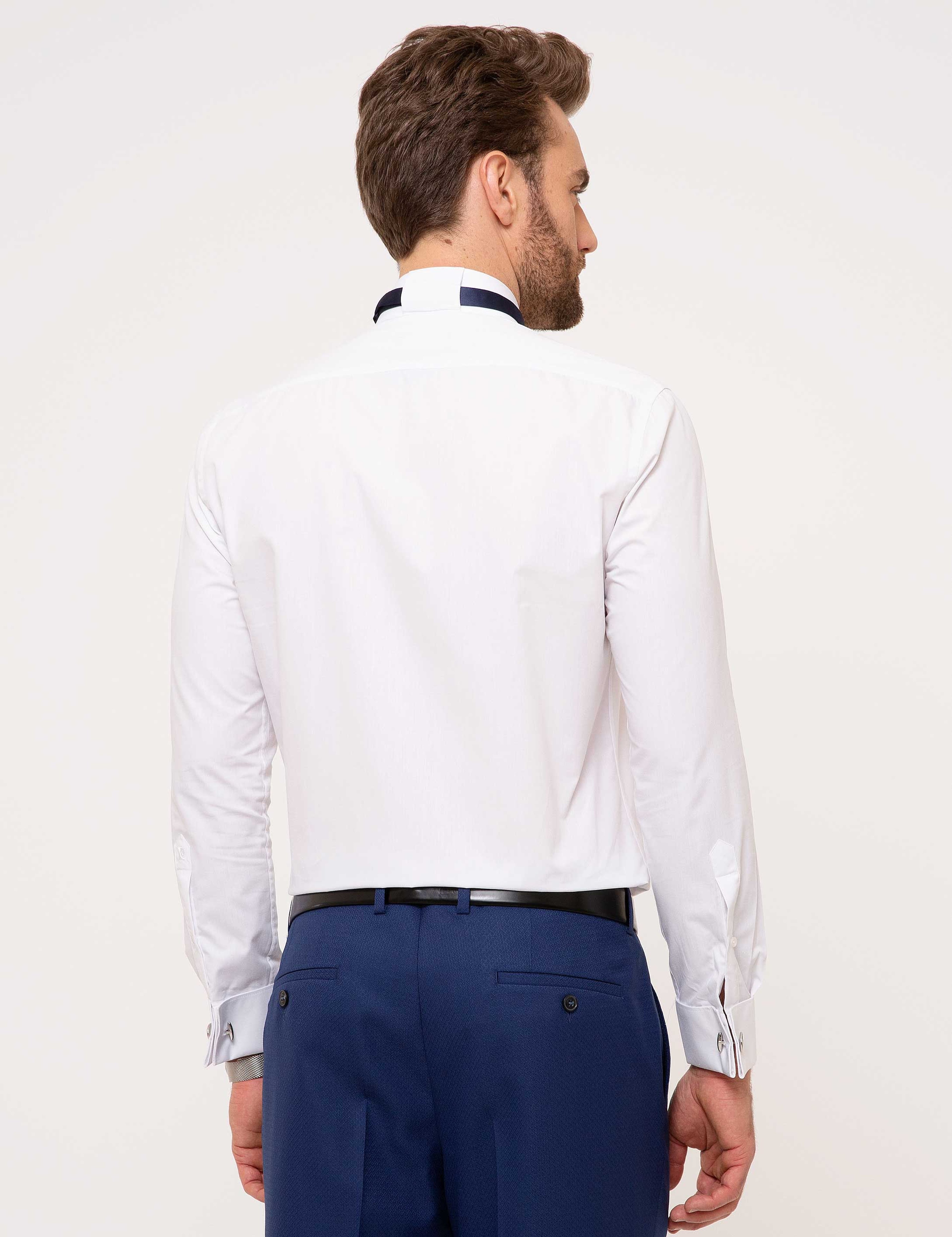 Beyaz Slim Fit Smokin Gömlek - Image 3
