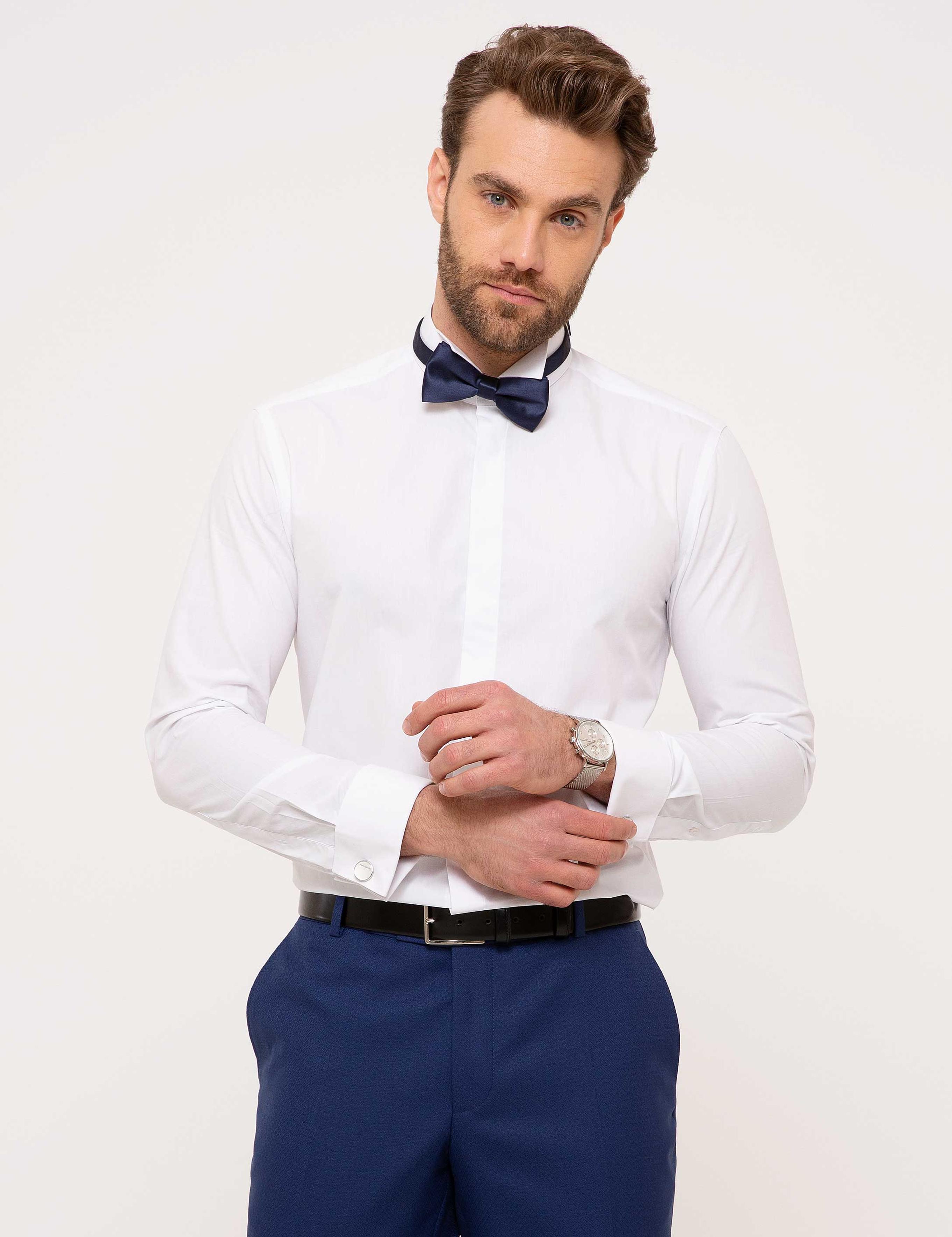 Beyaz Slim Fit Smokin Gömlek