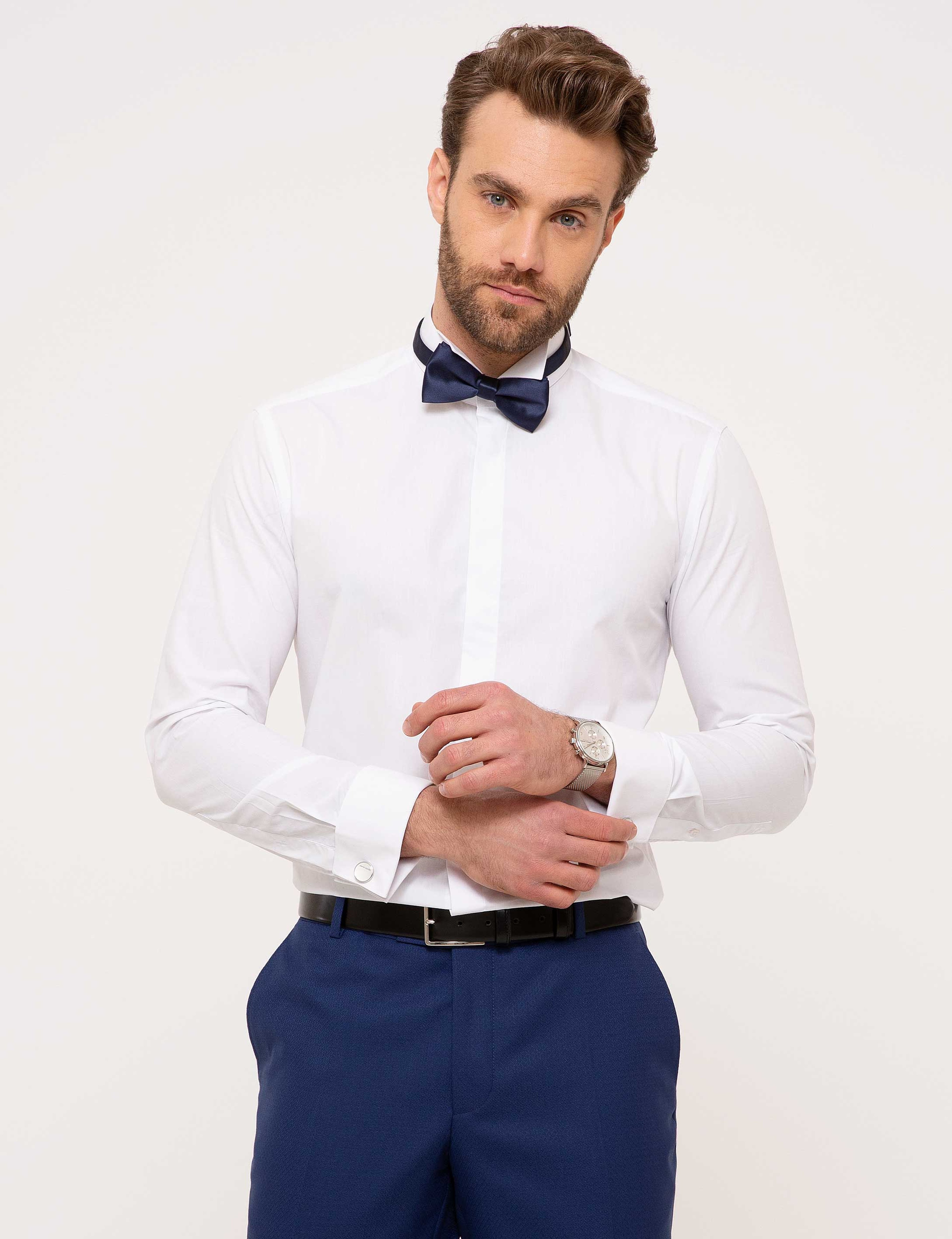 Beyaz Slim Fit Smokin Gömlek