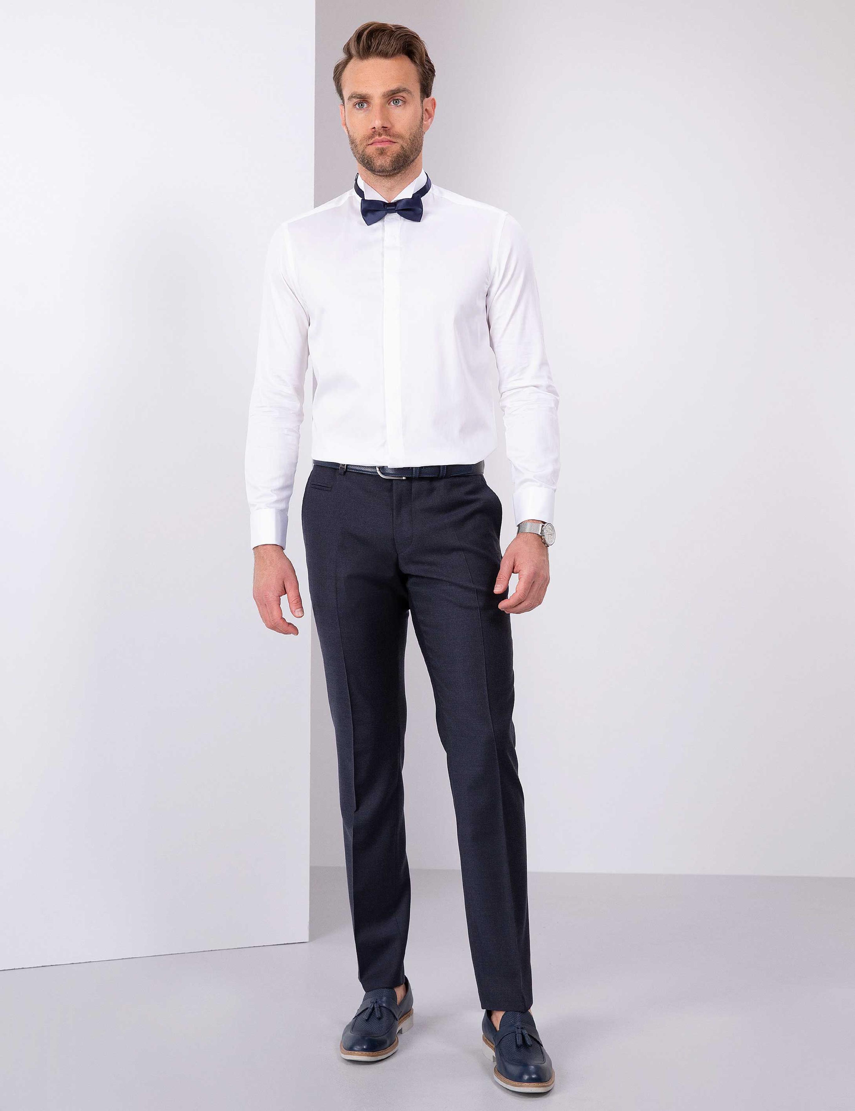 Beyaz Slim Fit Smokin Gömlek