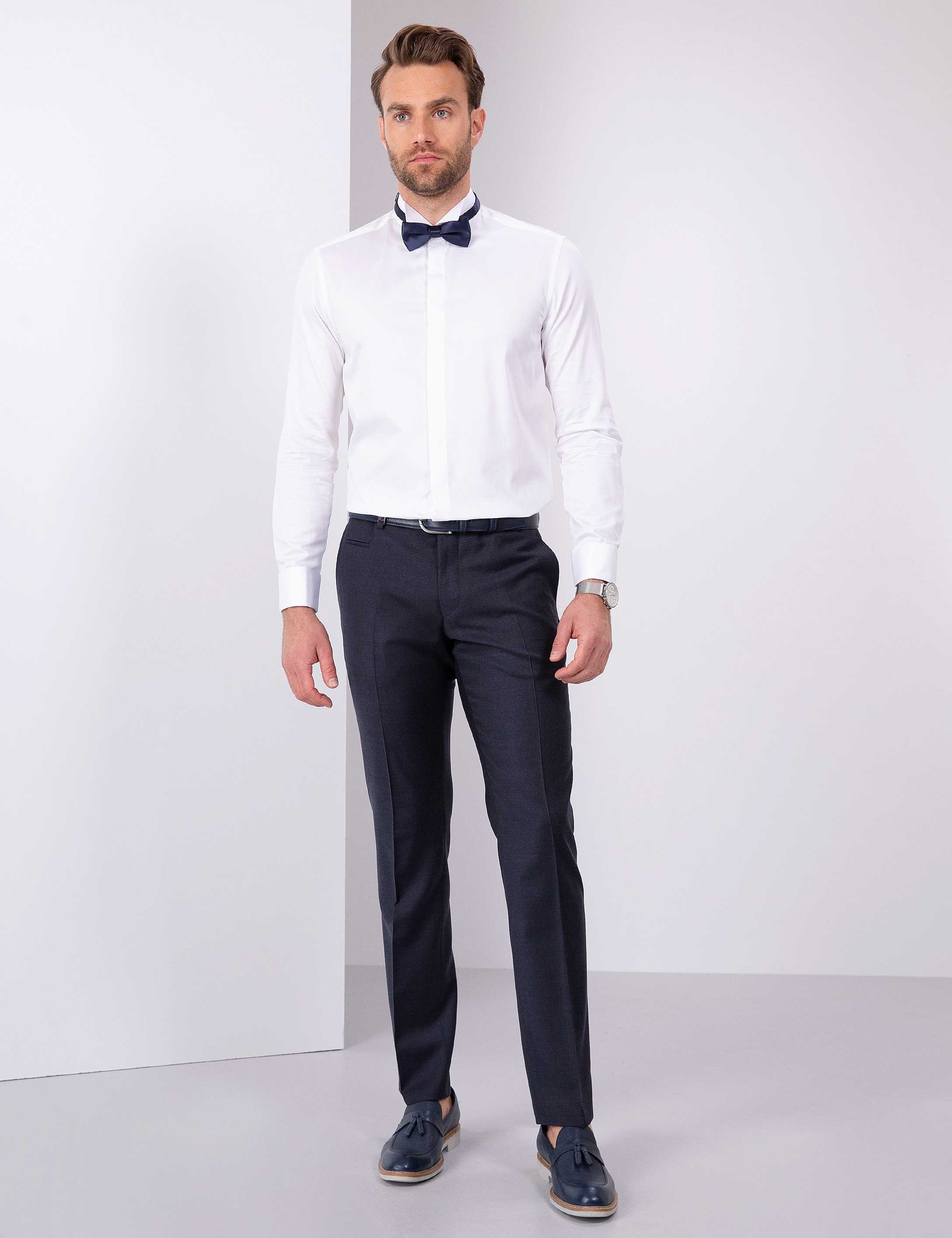 Beyaz Slim Fit Smokin Gömlek - Image 4