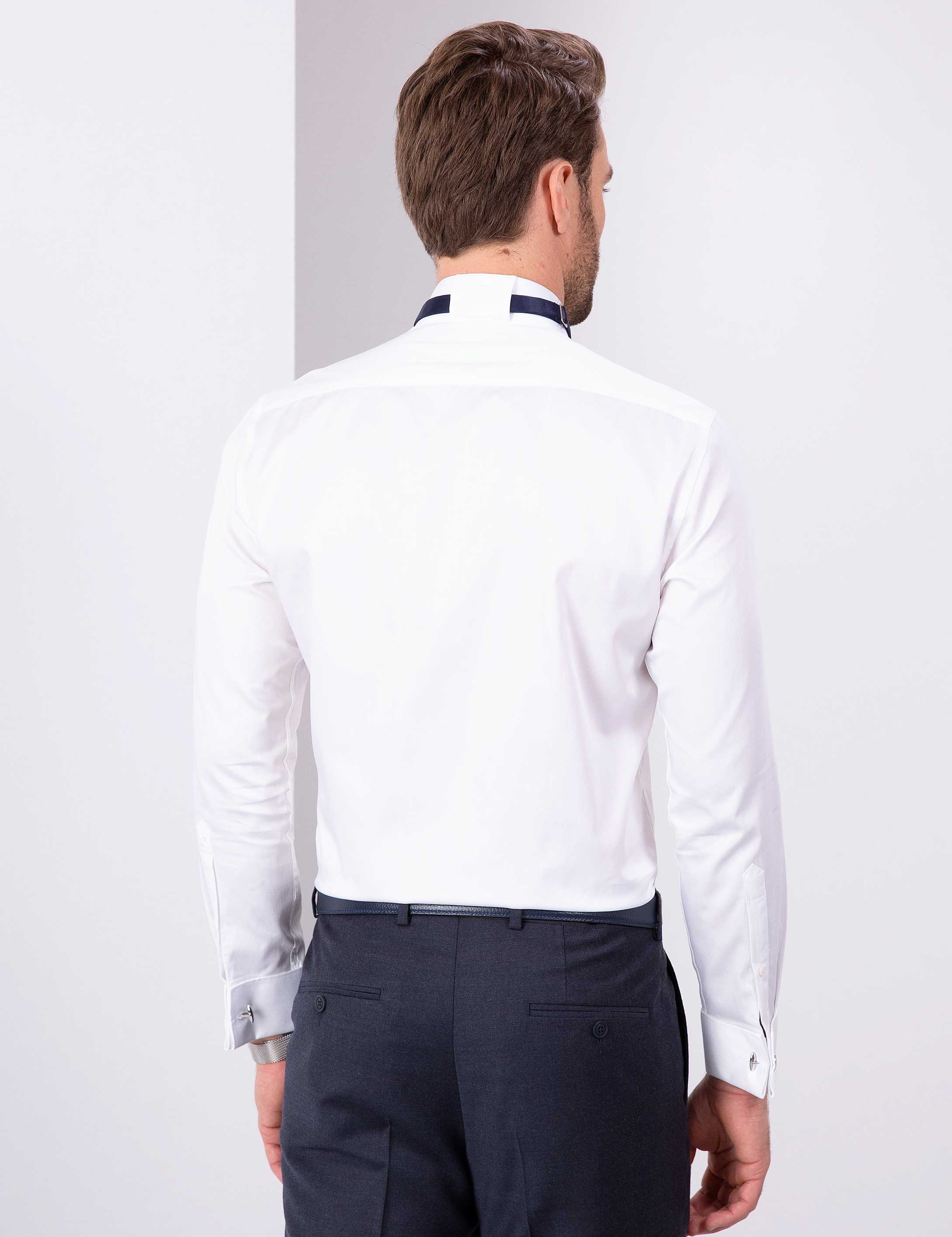 Beyaz Slim Fit Smokin Gömlek - Image 3
