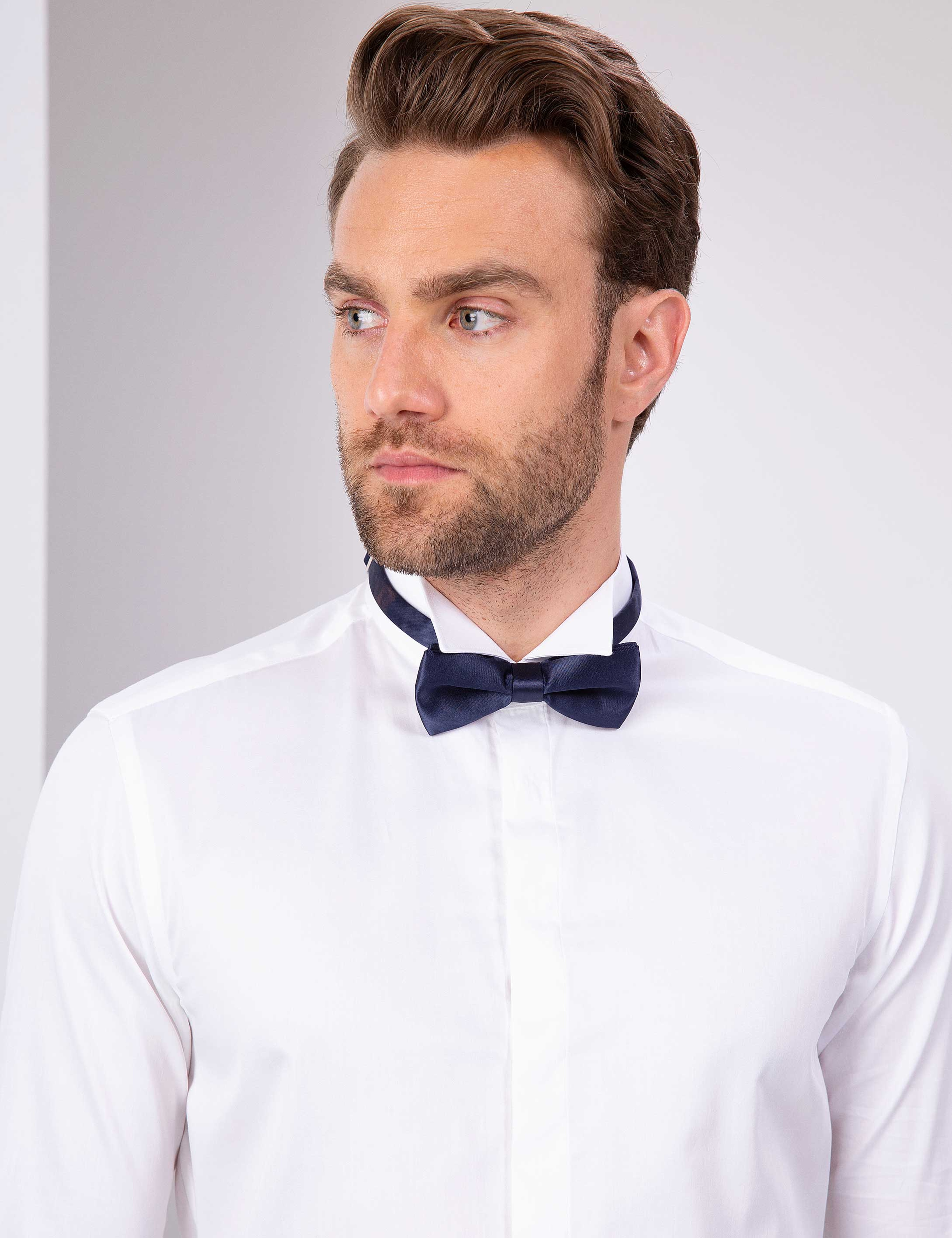 Beyaz Slim Fit Smokin Gömlek - Image 2