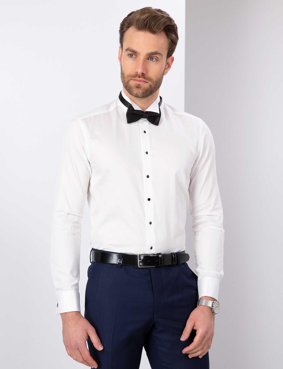 Ekru Slim Fit Smokin Gömlek