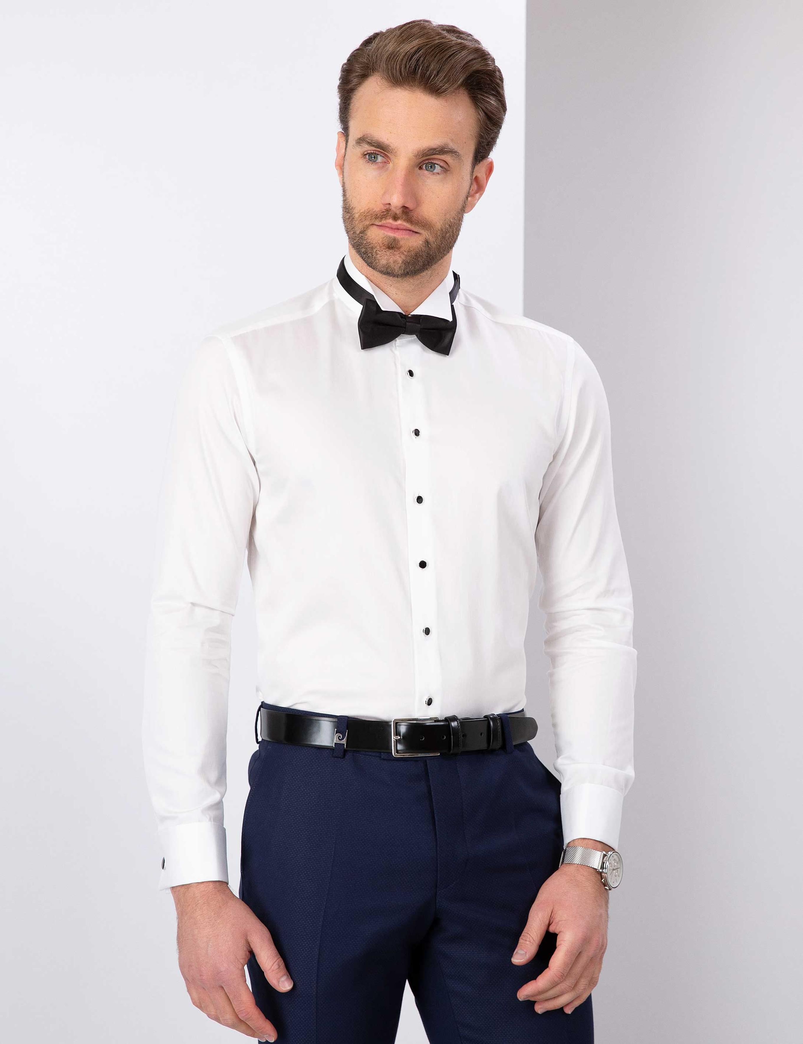 Ekru Slim Fit Smokin Gömlek