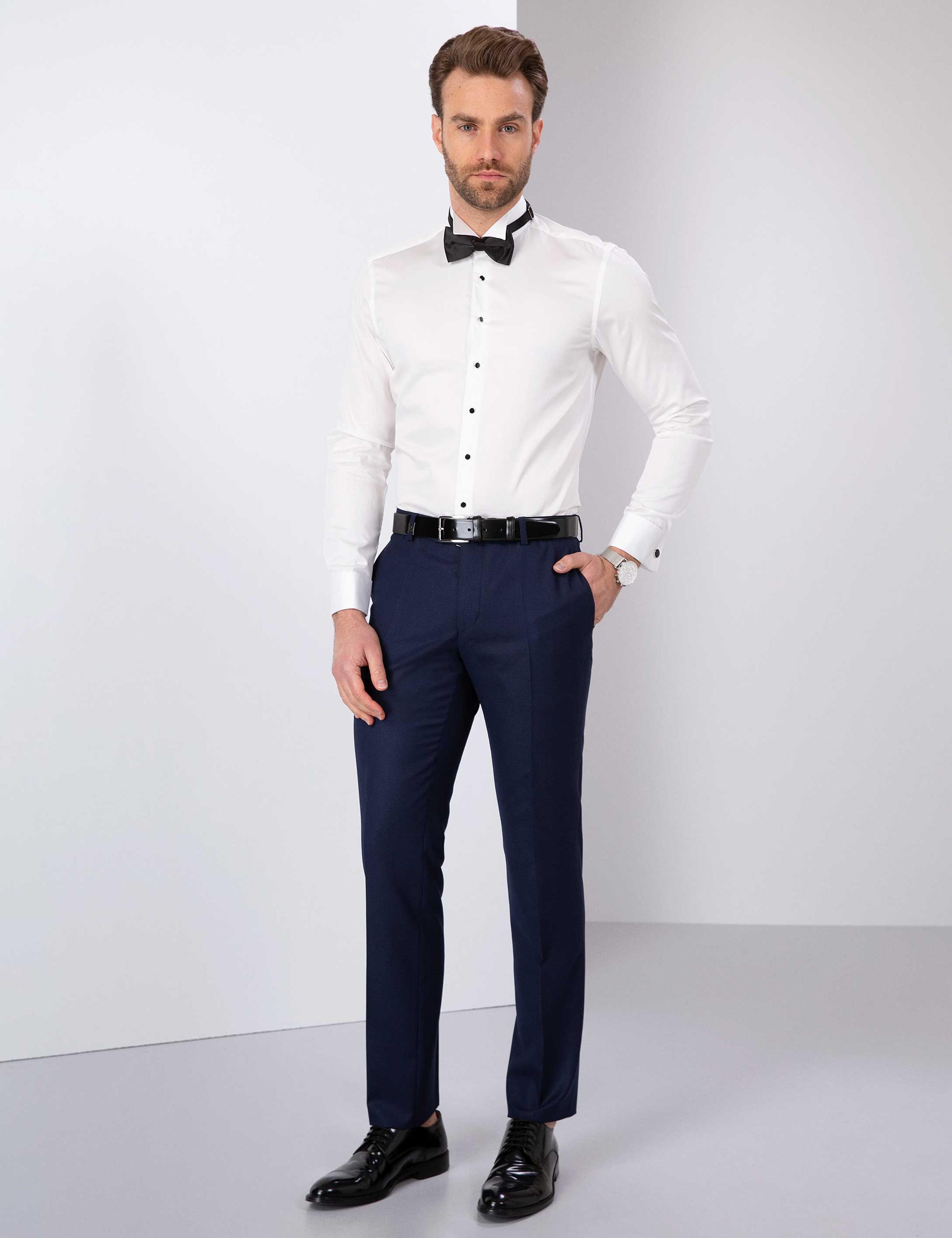 Ekru Slim Fit Smokin Gömlek