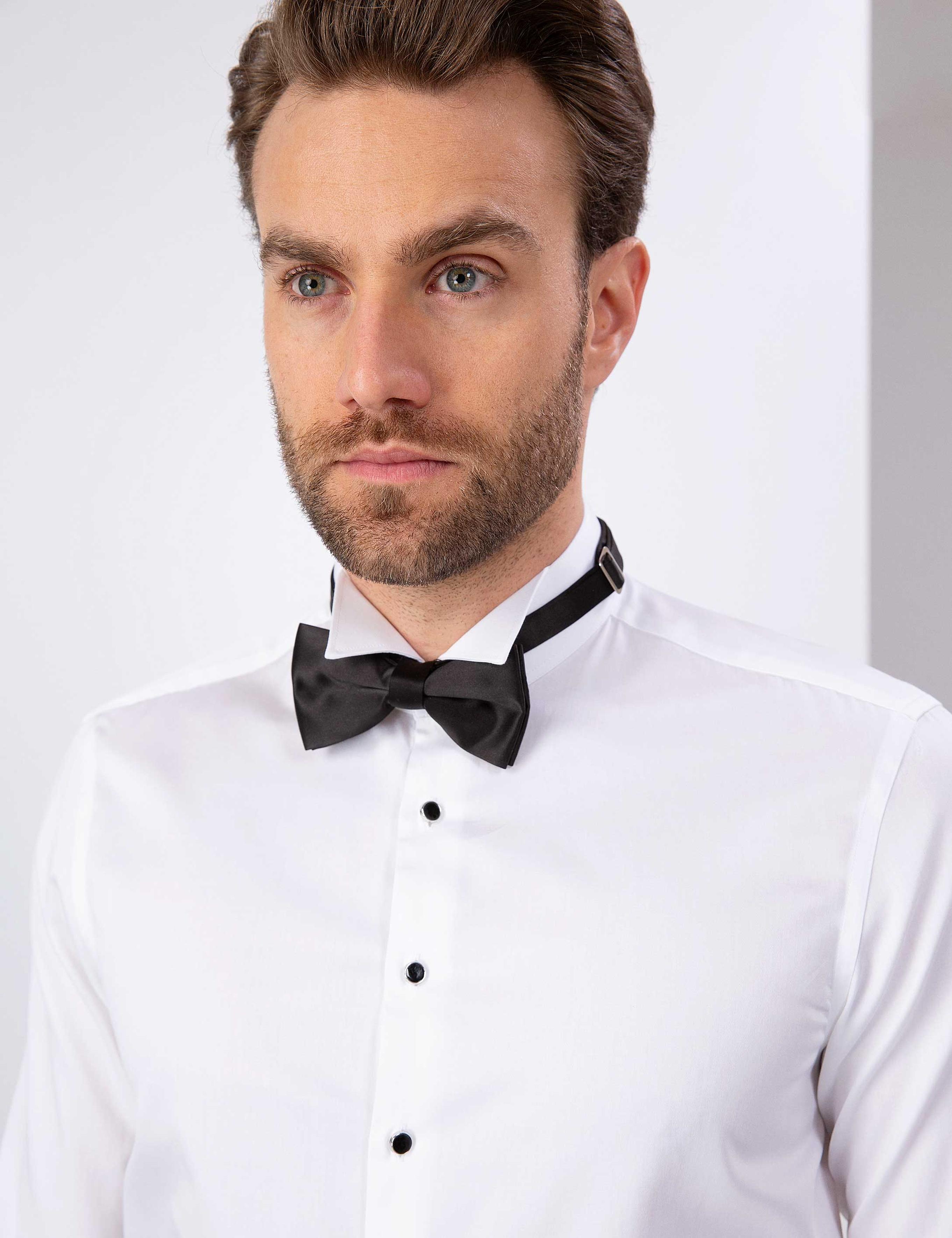 Beyaz Slim Fit Smokin Gömlek