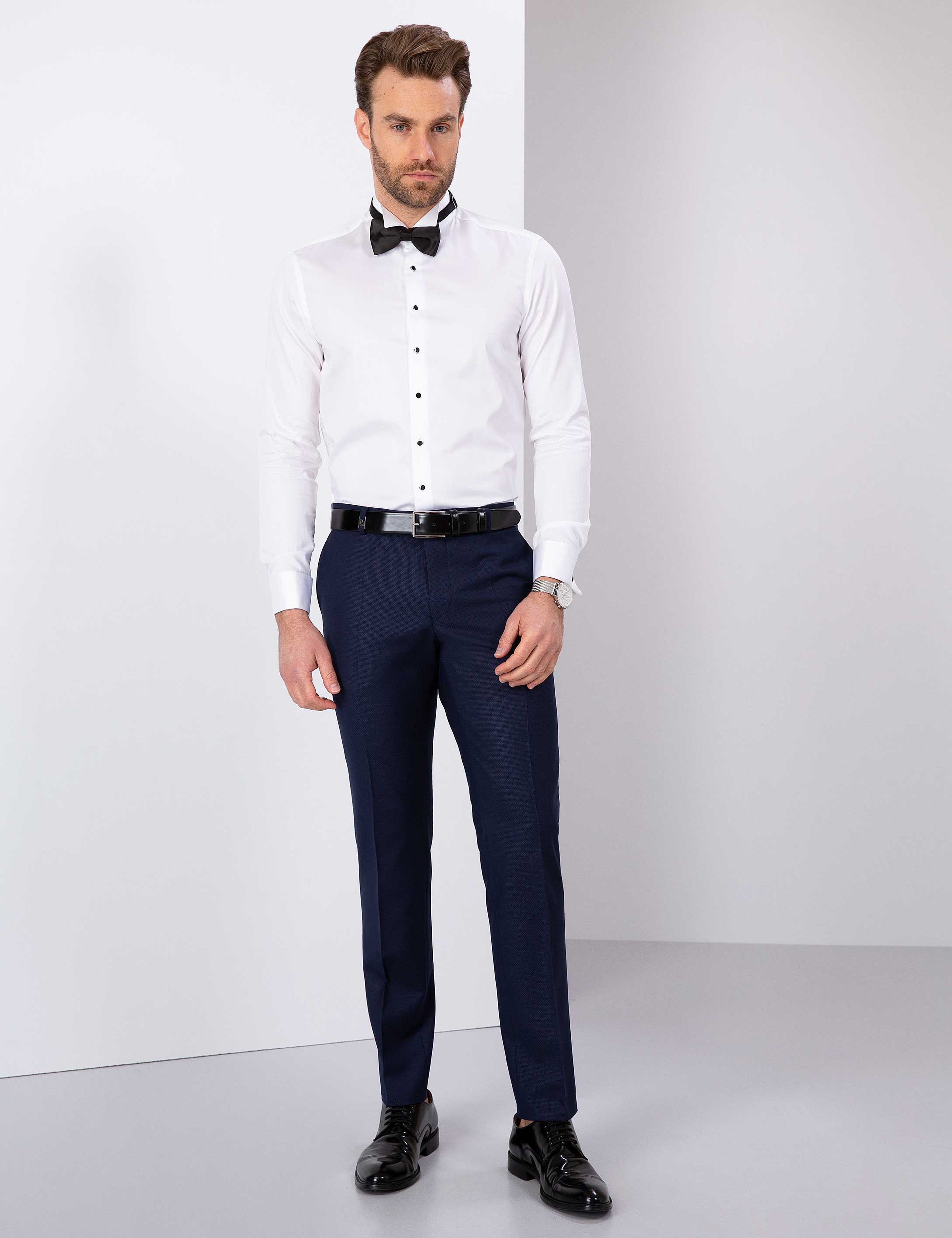Beyaz Slim Fit Smokin Gömlek - Image 4