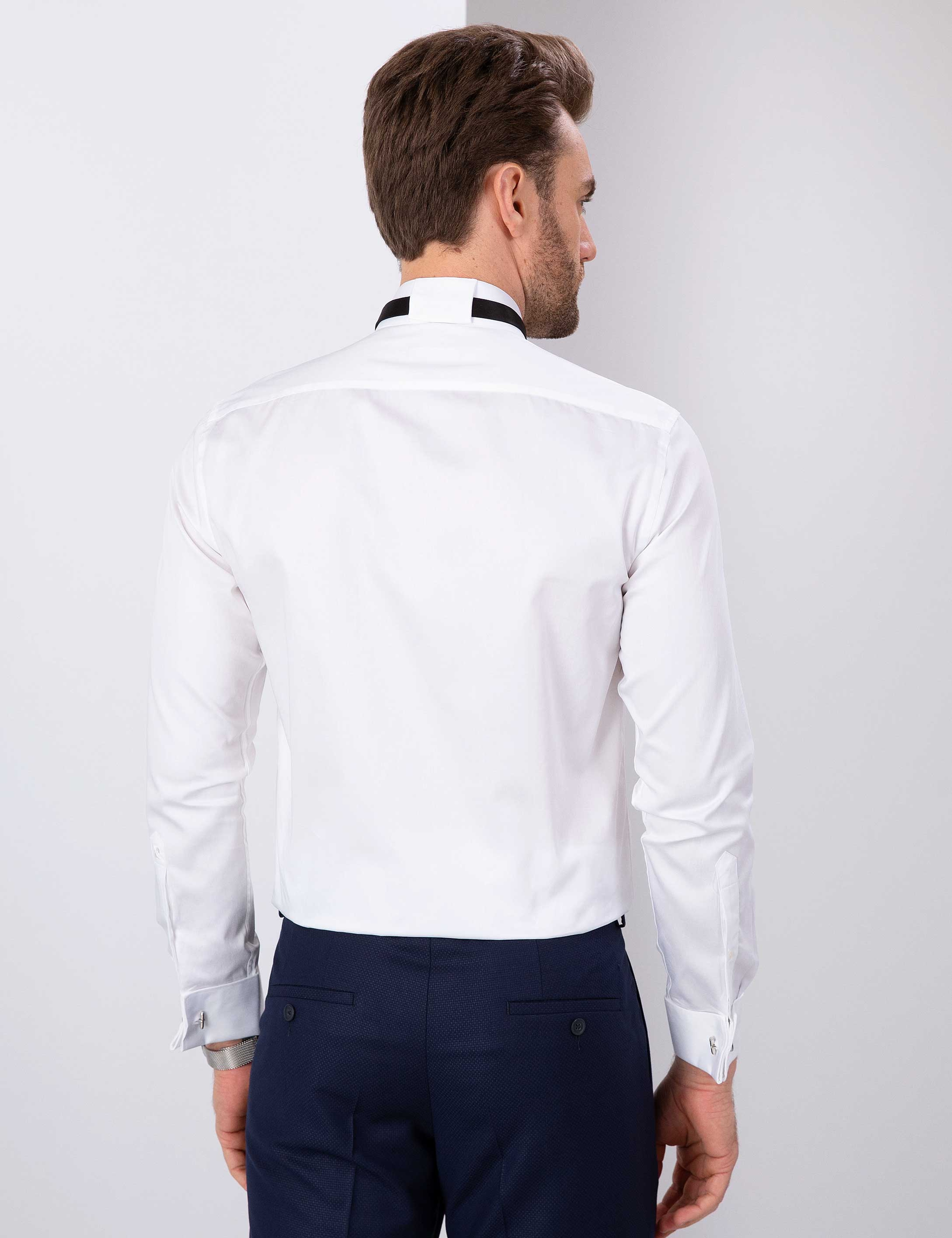 Beyaz Slim Fit Smokin Gömlek