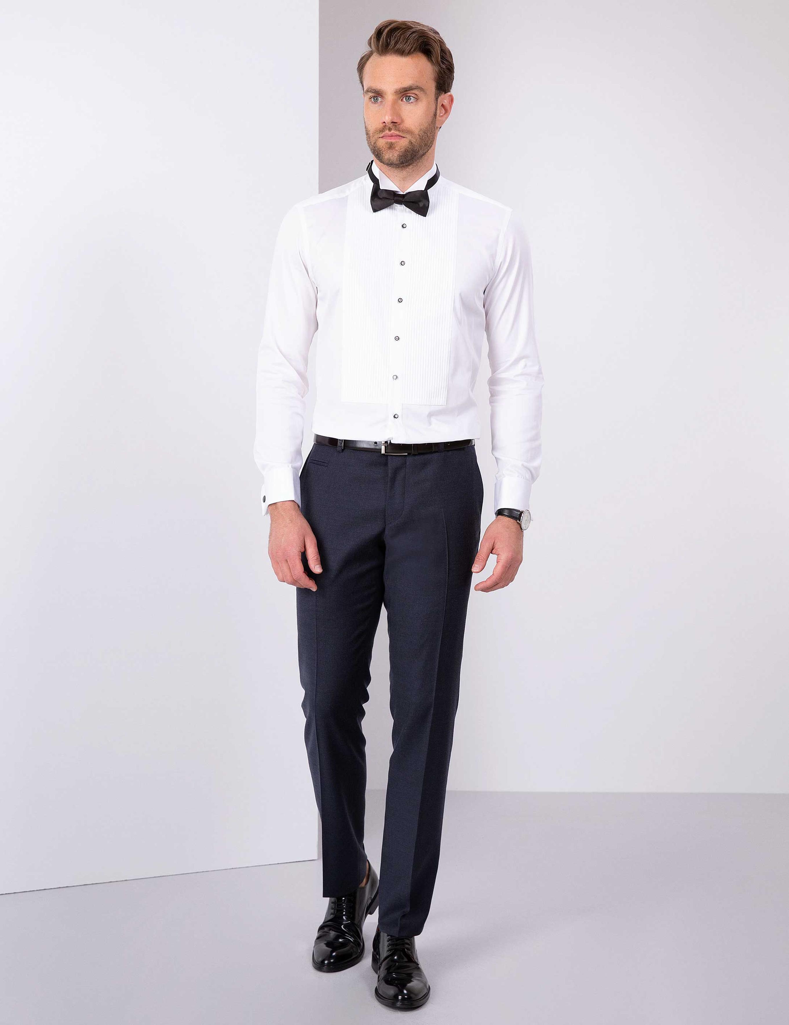 Beyaz Slim Fit Smokin Gömlek