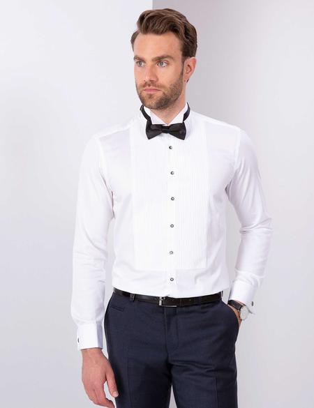 Beyaz Slim Fit Smokin Gömlek - 50204643008