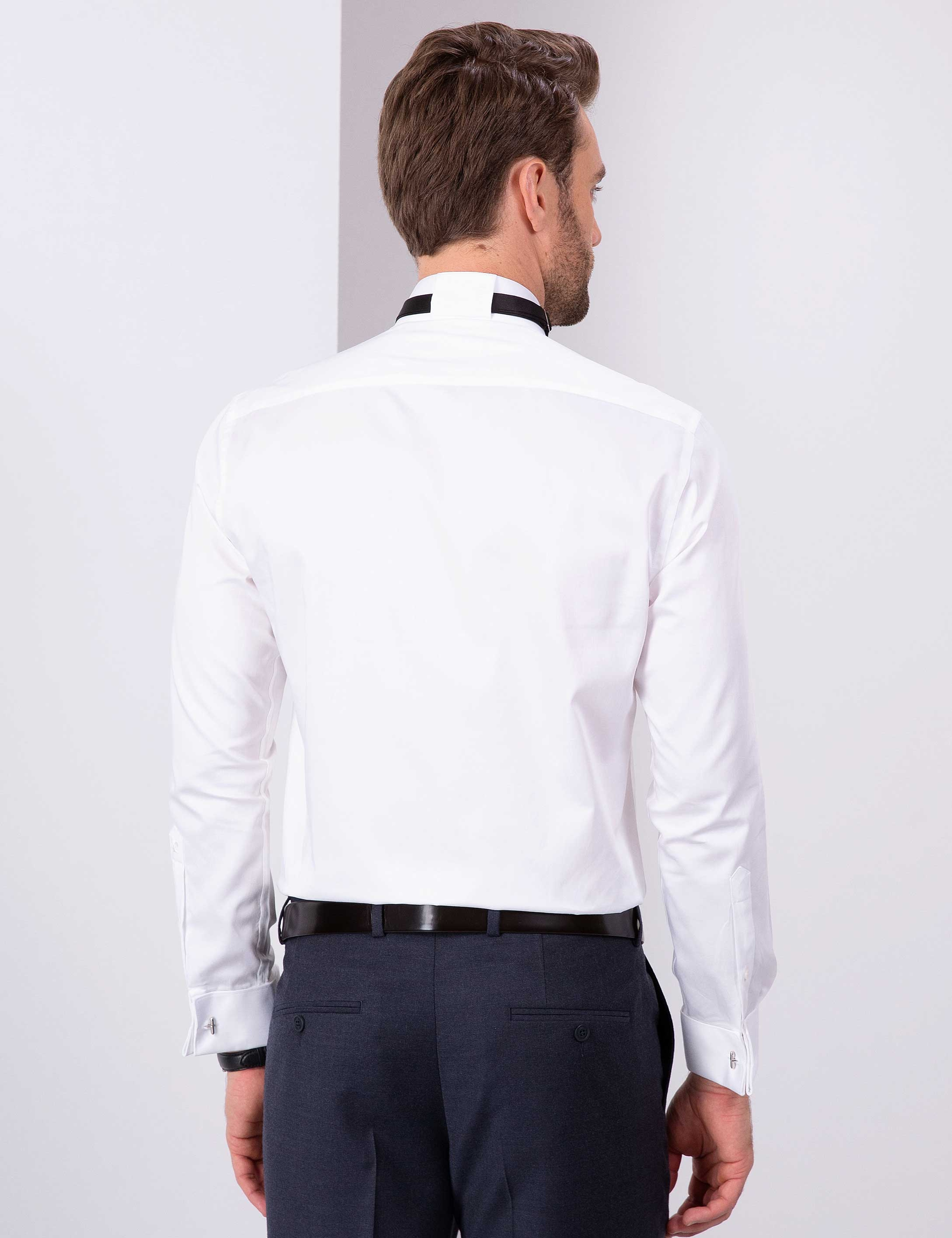 Beyaz Slim Fit Smokin Gömlek