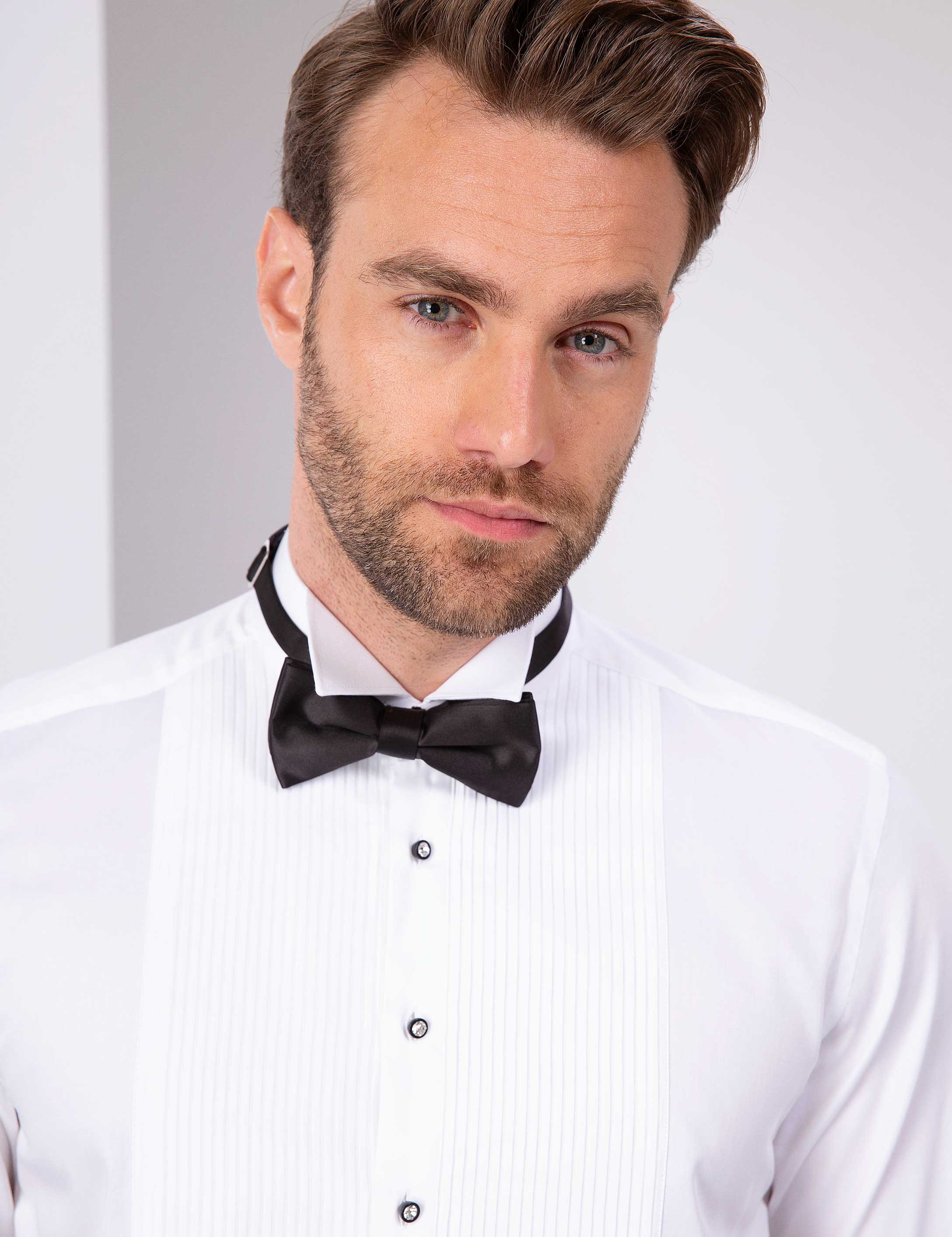 Beyaz Slim Fit Smokin Gömlek - Image 2