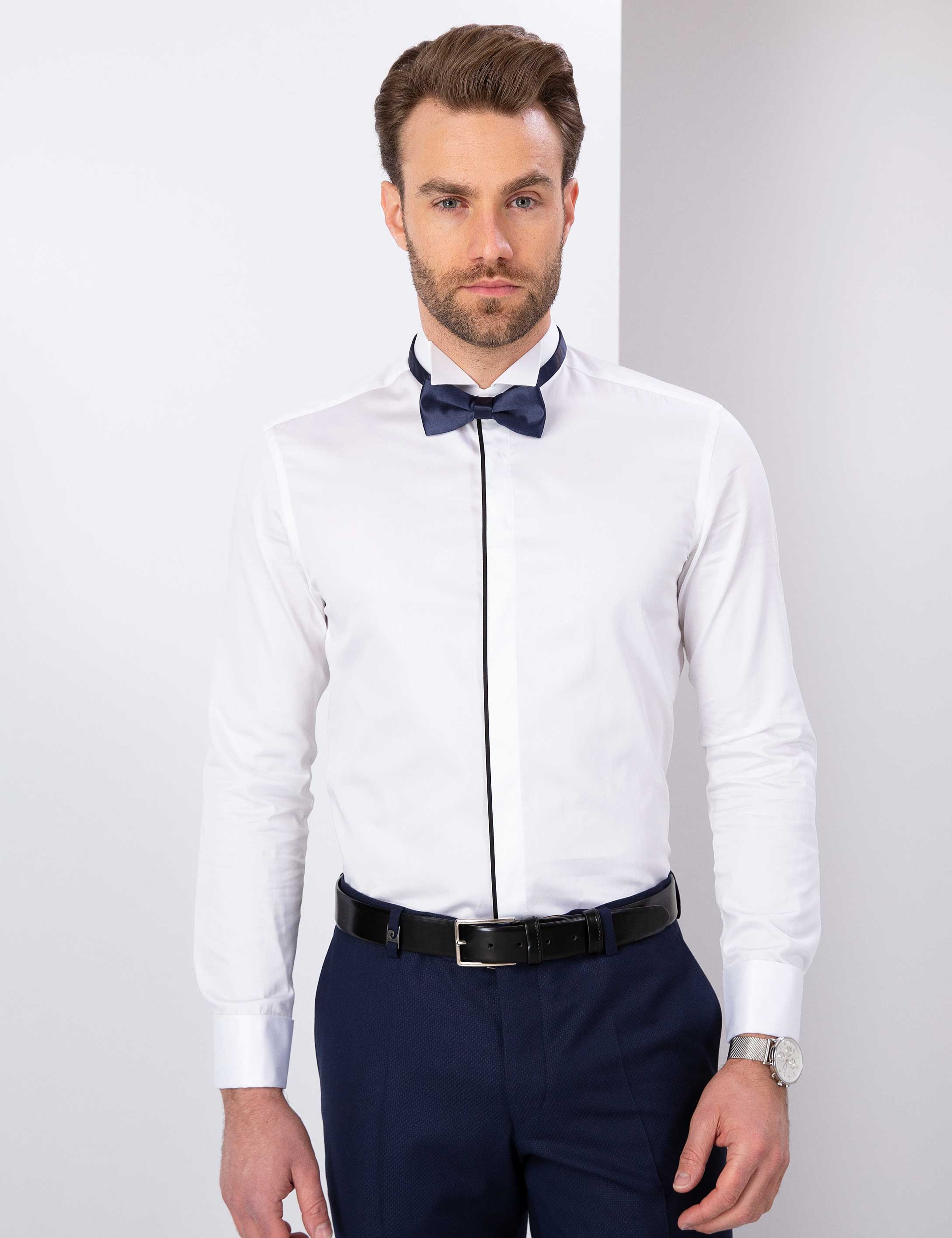 Beyaz Slim Fit Smokin Gömlek - Image 2