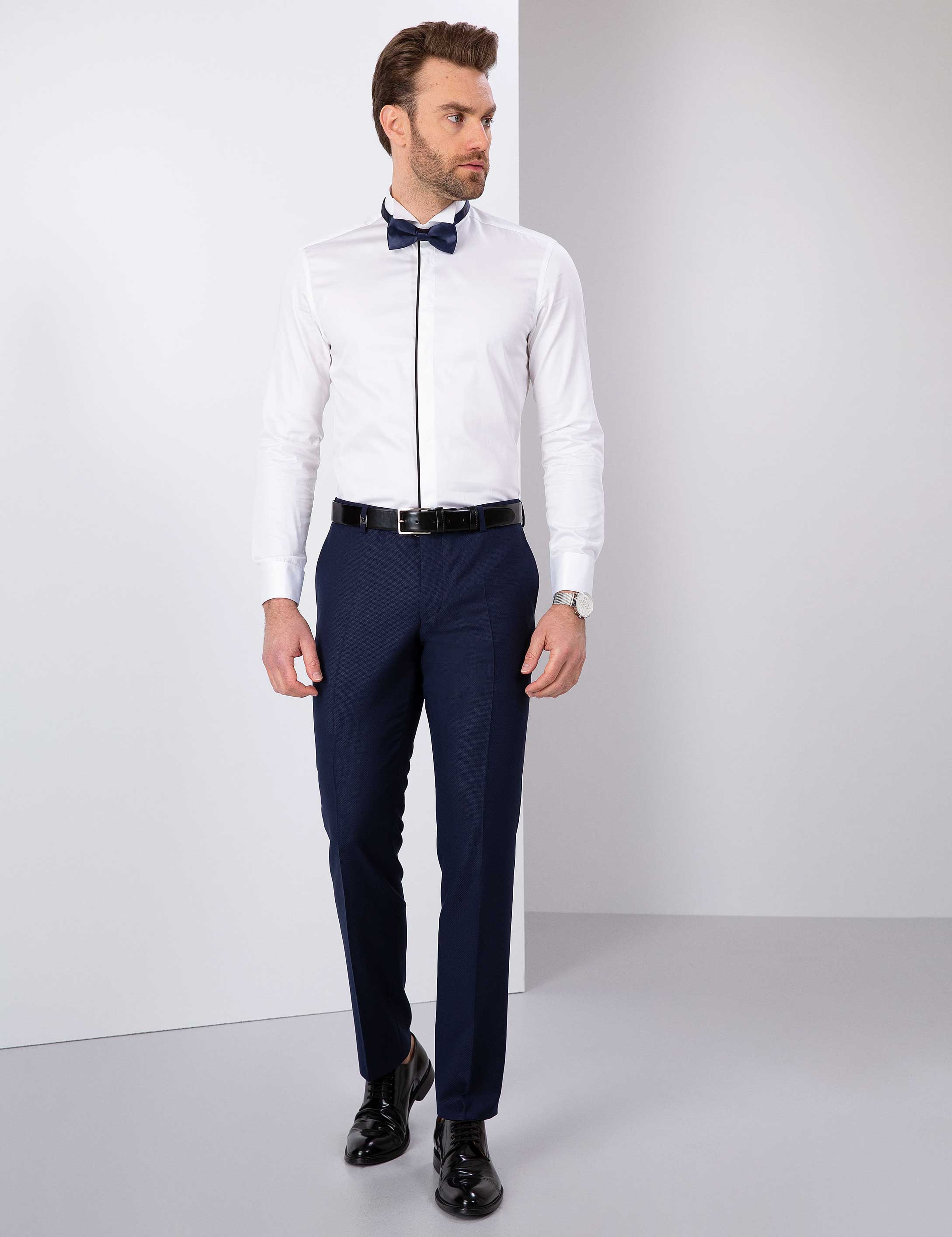 Beyaz Slim Fit Smokin Gömlek - Image 4