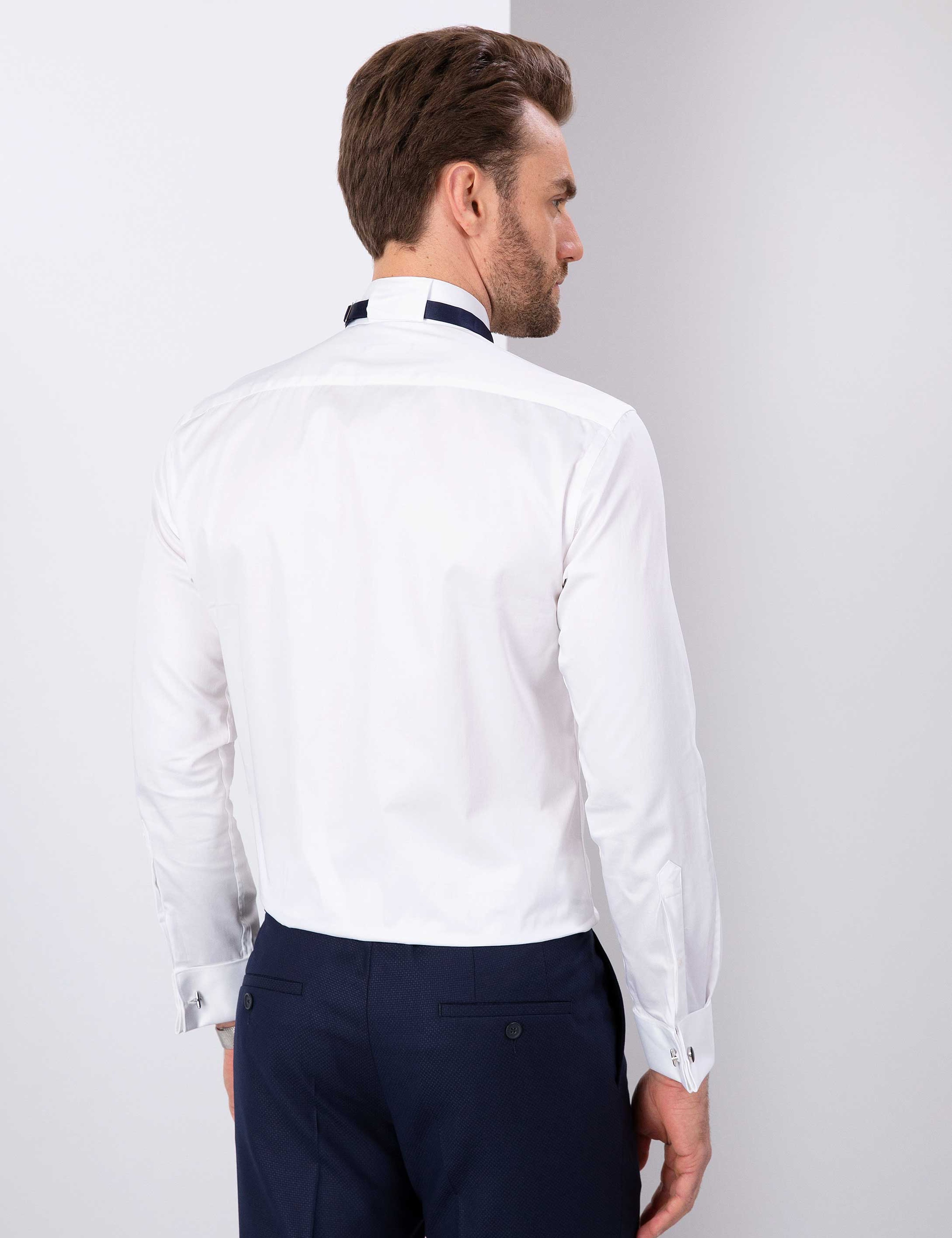 Beyaz Slim Fit Smokin Gömlek - Image 3