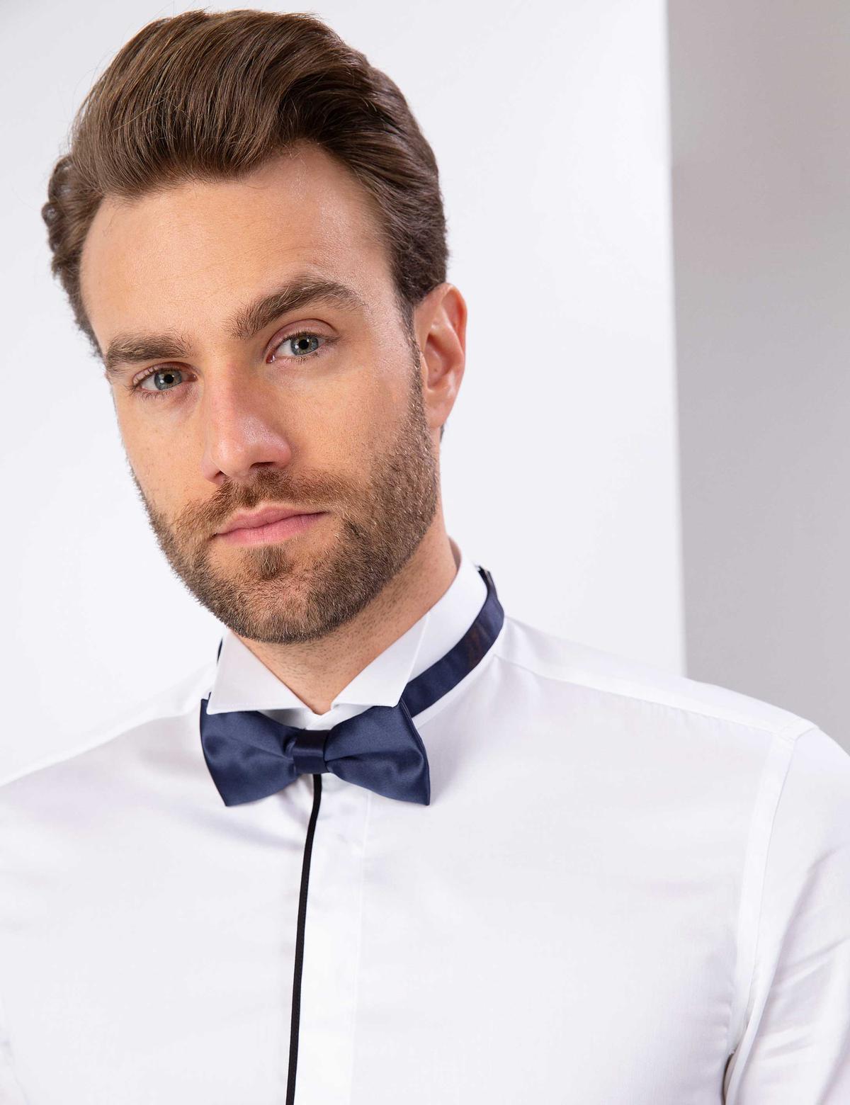 Beyaz Slim Fit Smokin Gömlek