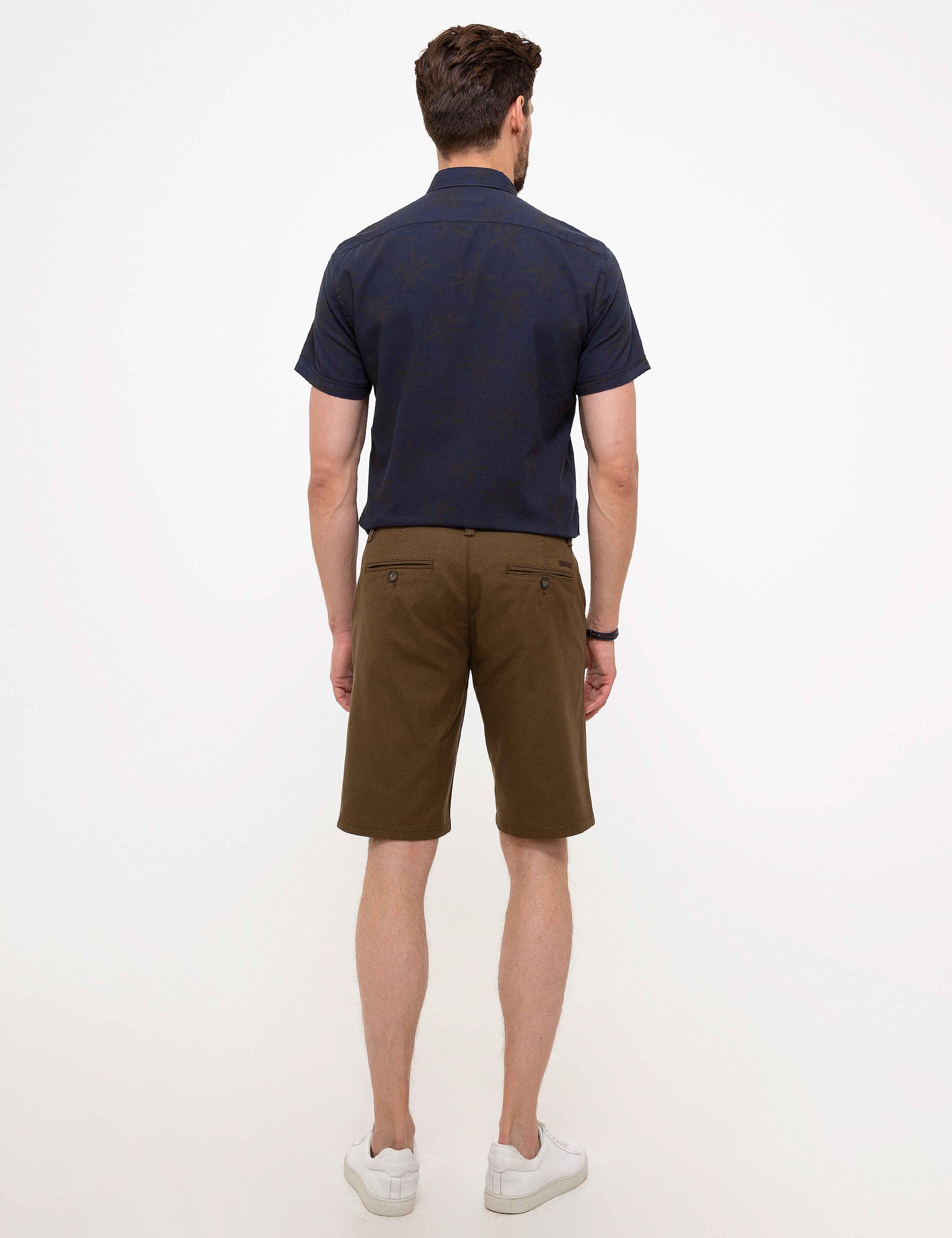 Haki Slim Fit Bermuda Şort - Image 3