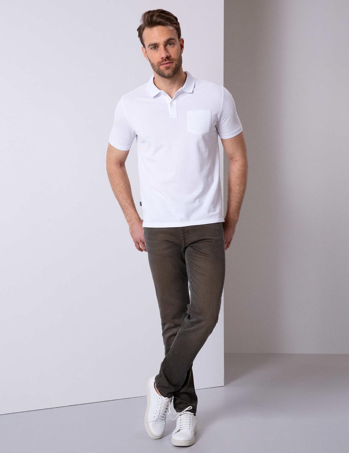 Beyaz Regular Fit Polo Yaka Basic Tişört - 50204835002