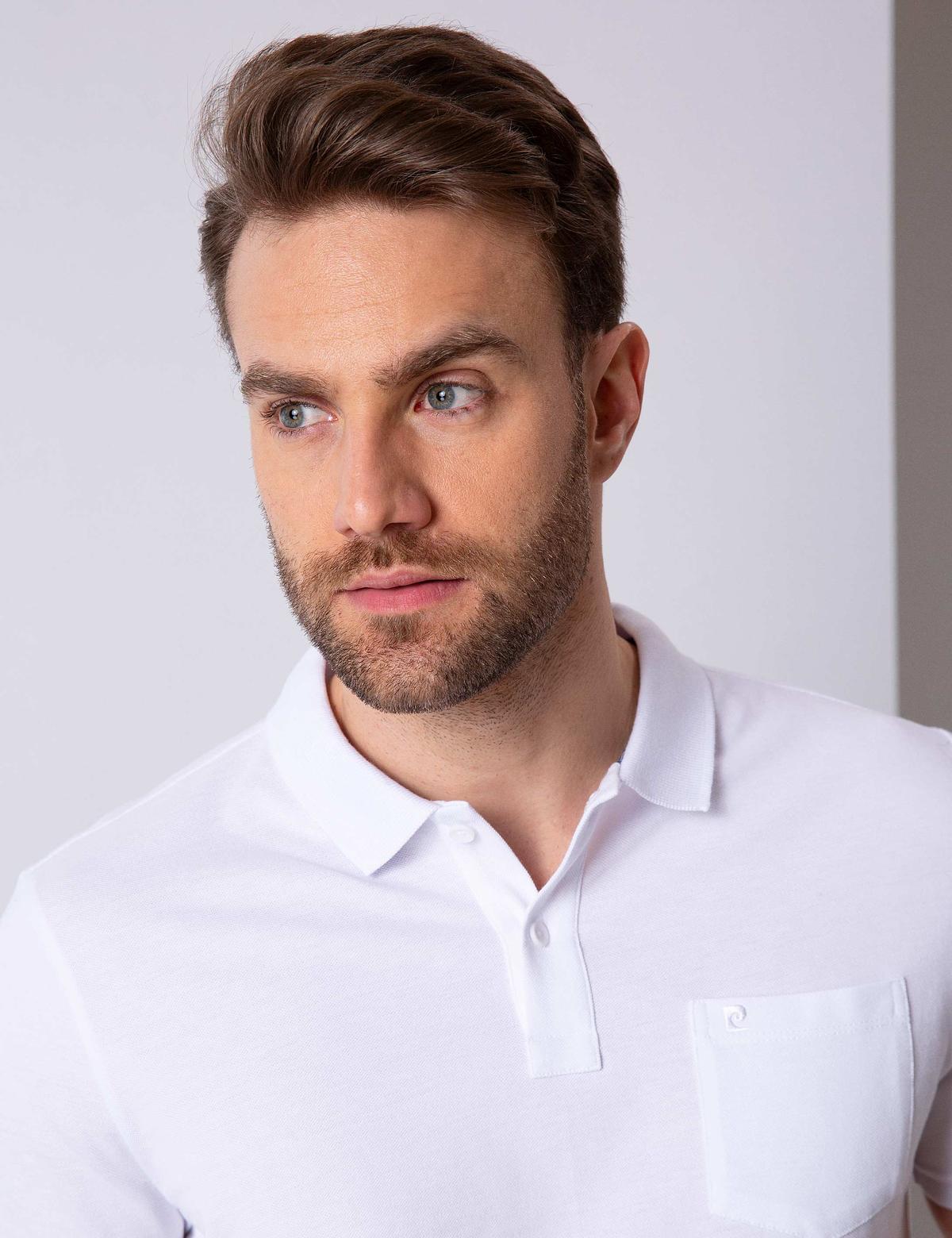 Beyaz Regular Fit Polo Yaka Basic Tişört