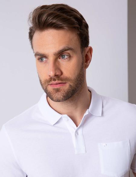 Beyaz Regular Fit Polo Yaka Basic Tişört - 50204835002