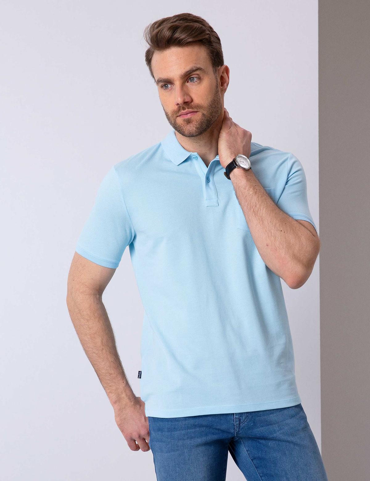 Açık Mavi Regular Fit Polo Yaka Basic T-Shirt