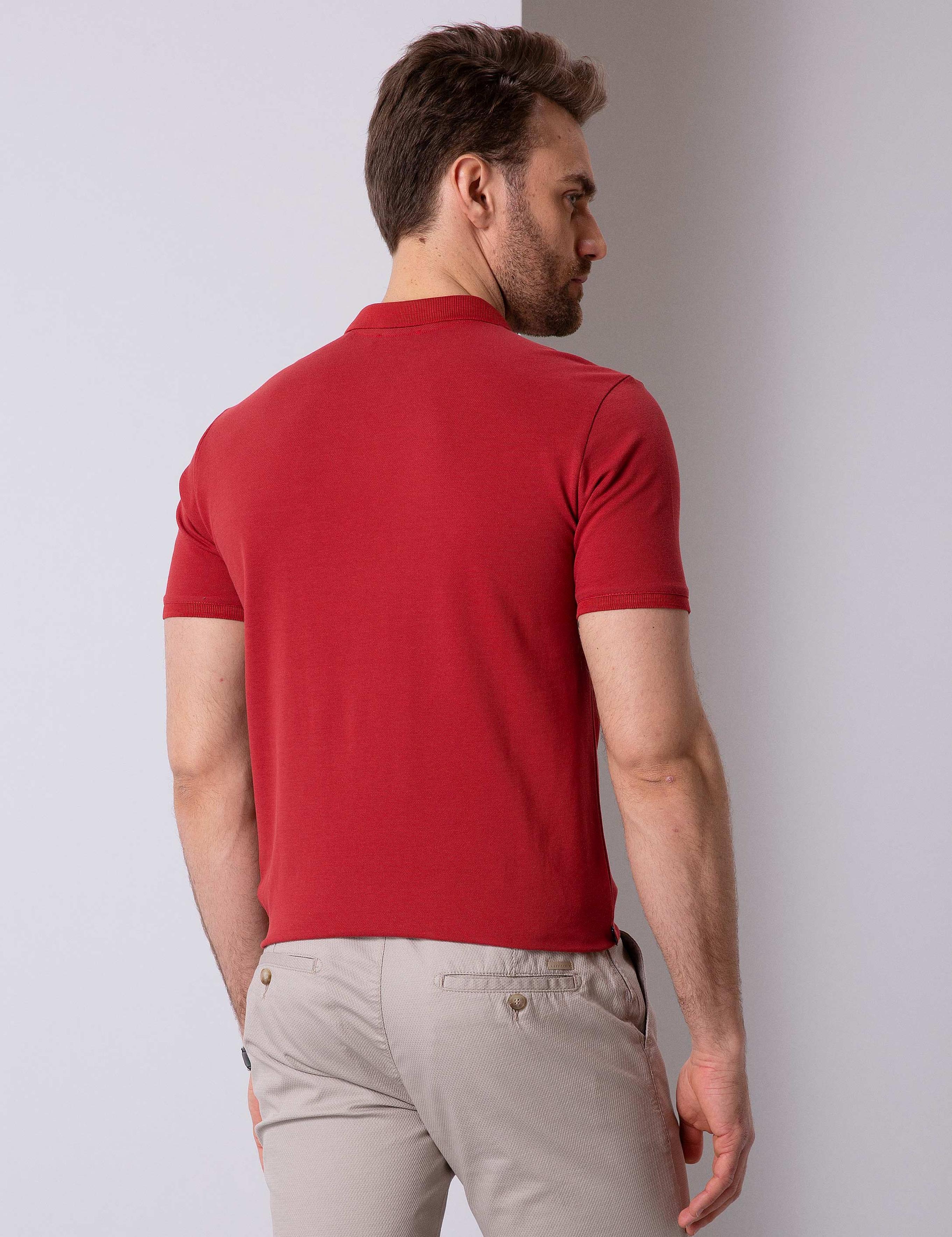 Kırmızı Regular Fit Polo Yaka Basic Tişört