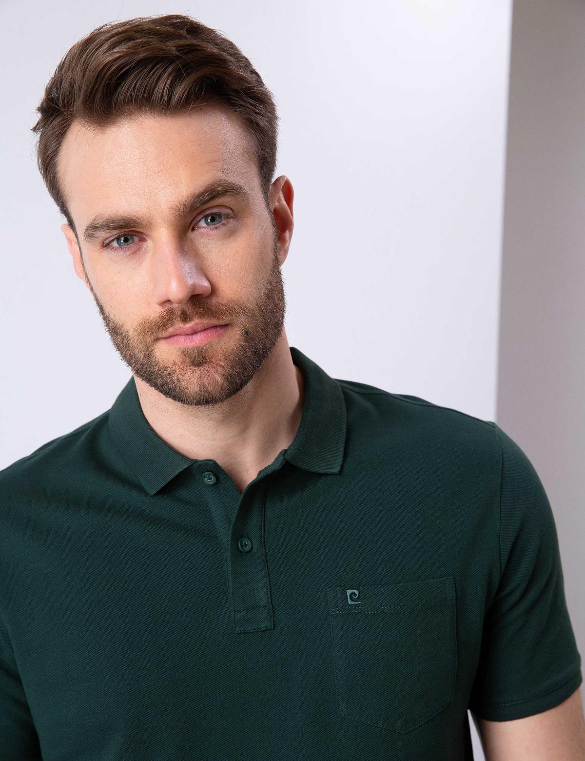 Koyu Yeşil Regular Fit Polo Yaka Basic T-Shirt