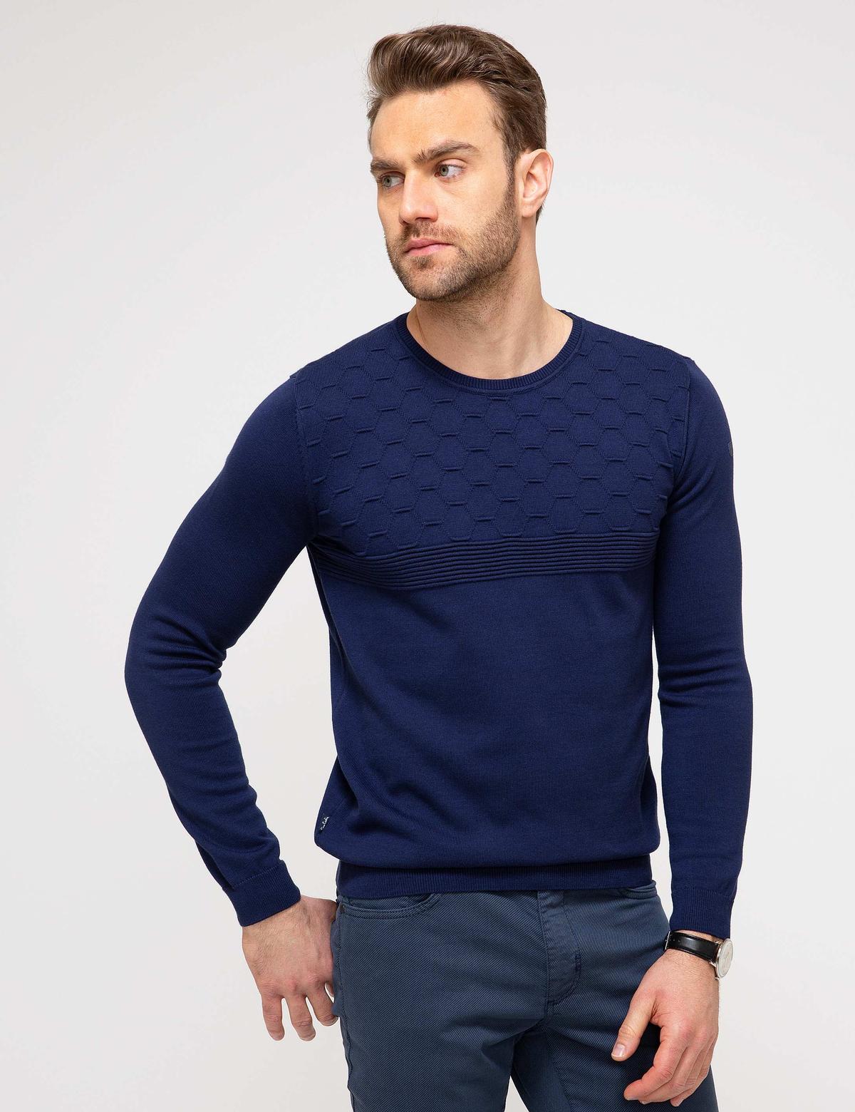 Lacivert Slim Fit Triko Kazak