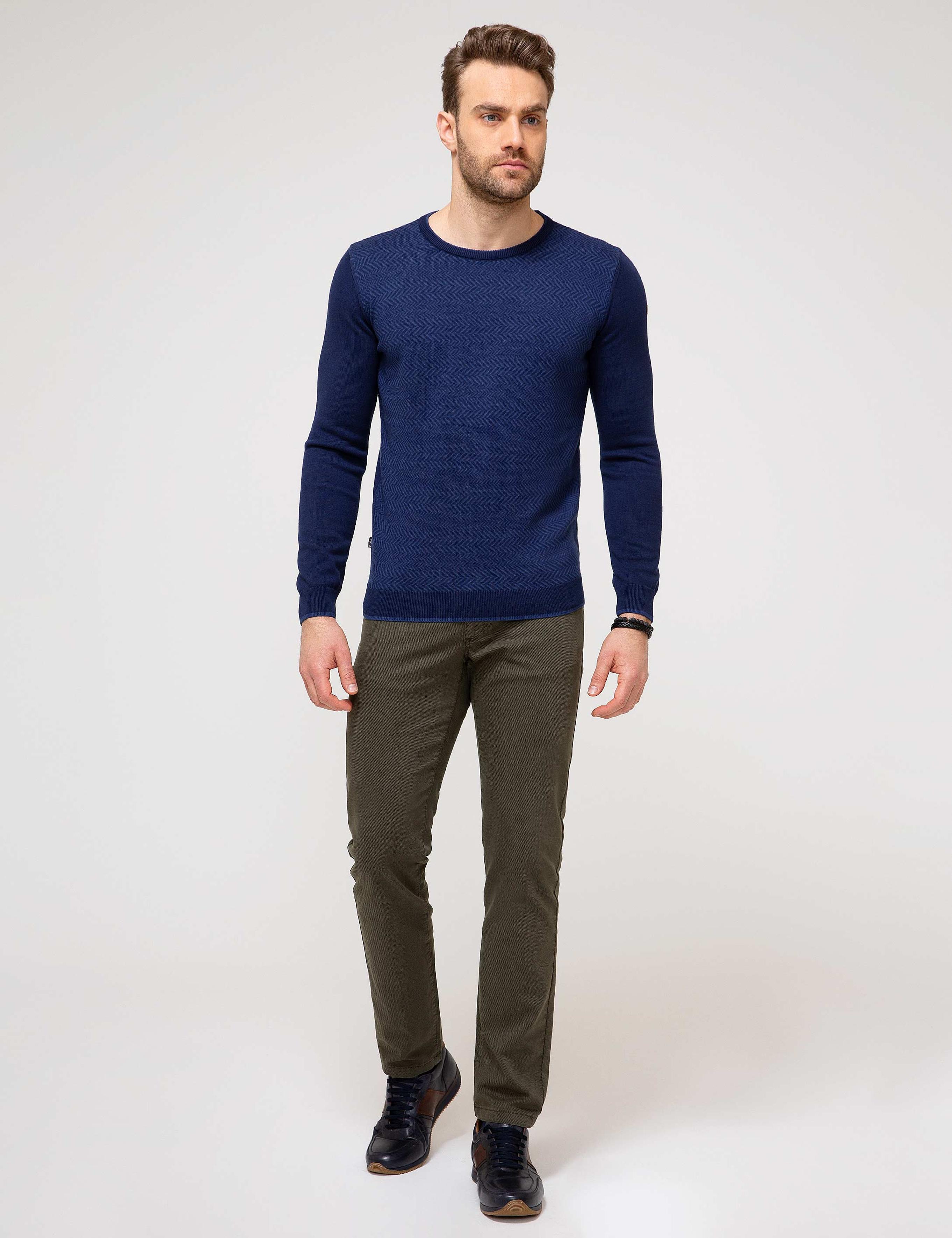 Lacivert Slim Fit Bisiklet Yaka Triko Kazak