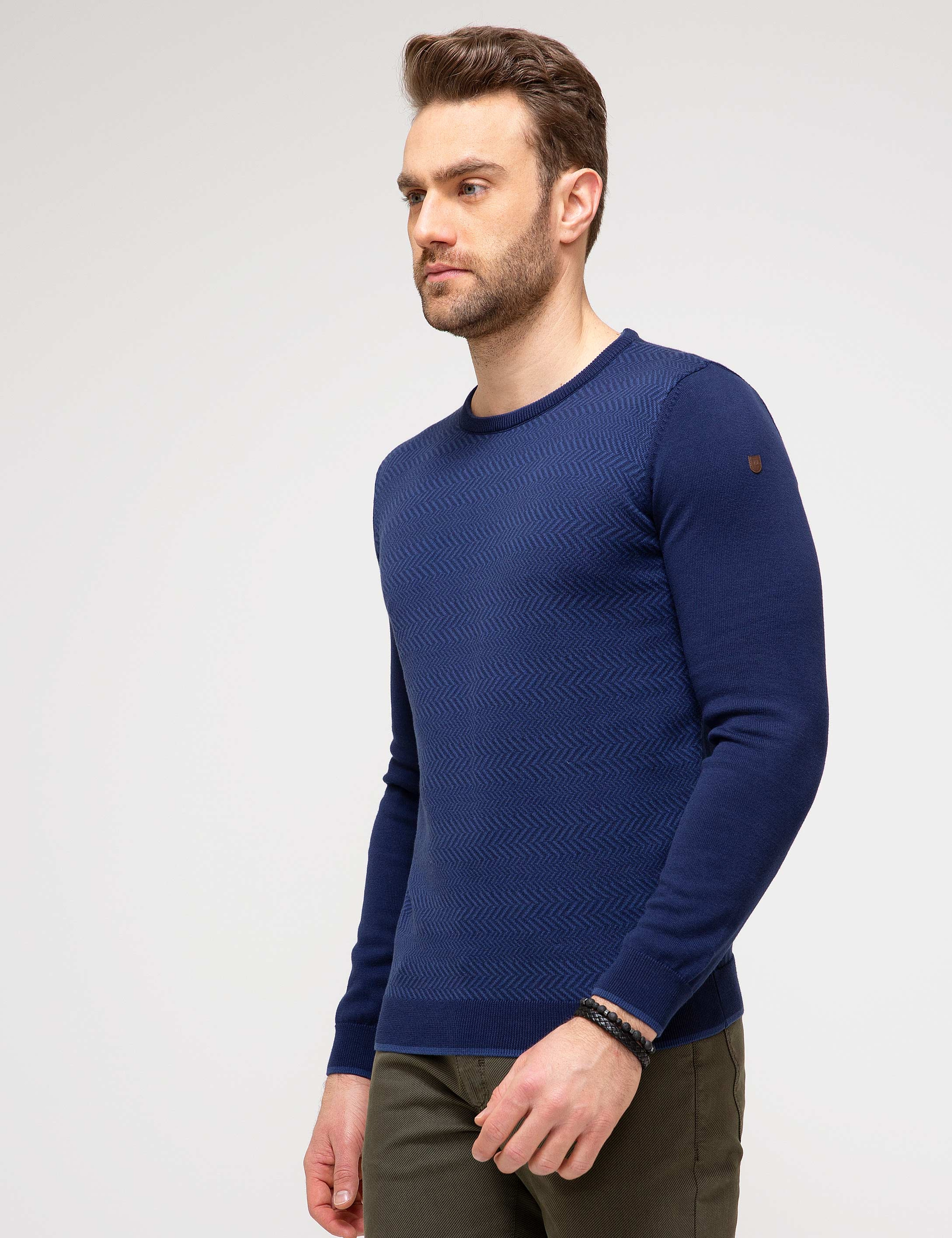 Lacivert Slim Fit Bisiklet Yaka Triko Kazak