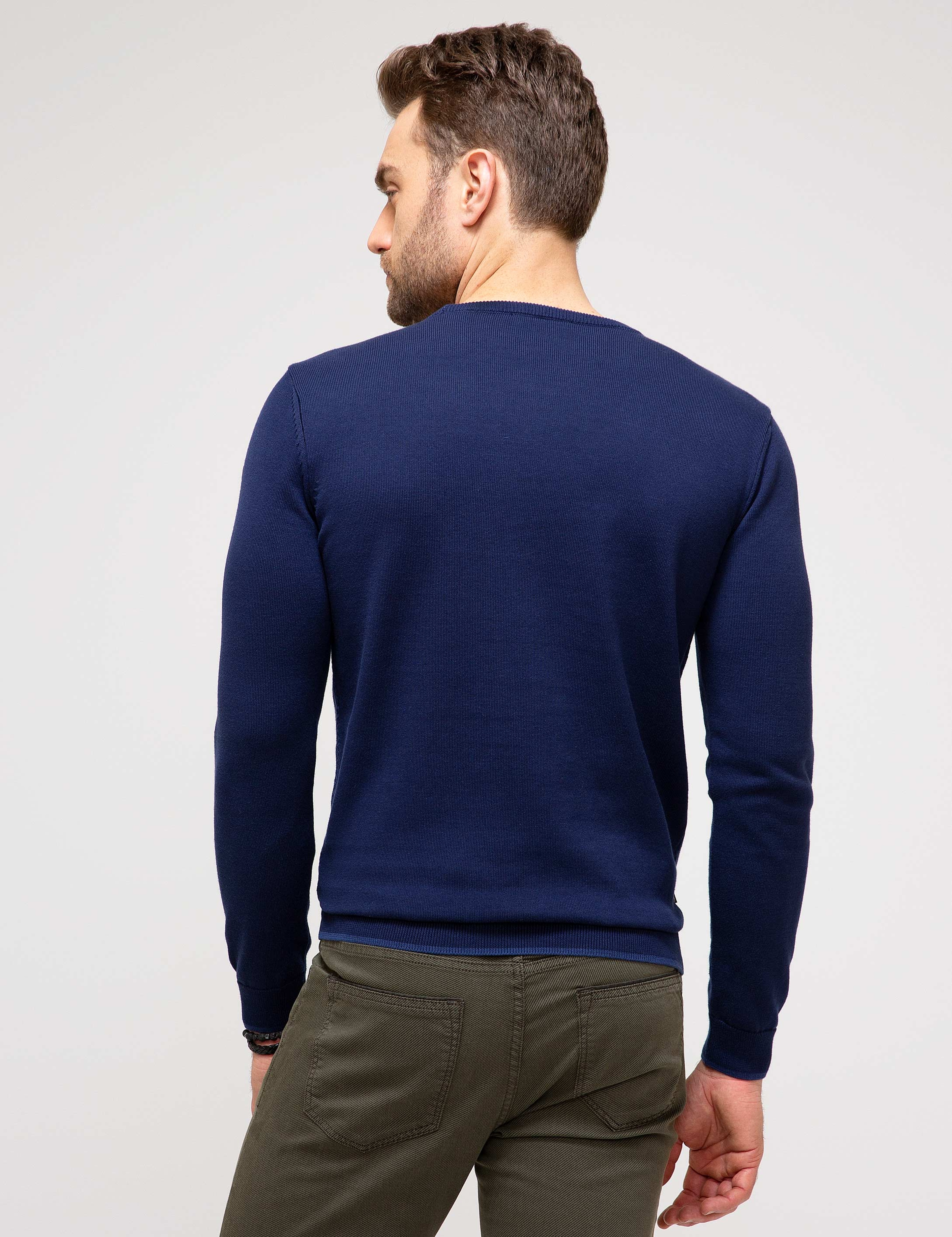 Lacivert Slim Fit Bisiklet Yaka Triko Kazak - Image 4