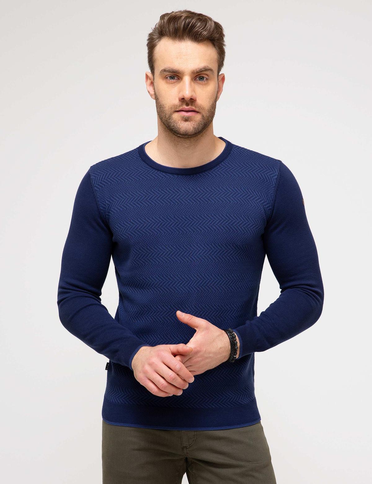 Lacivert Slim Fit Bisiklet Yaka Triko Kazak