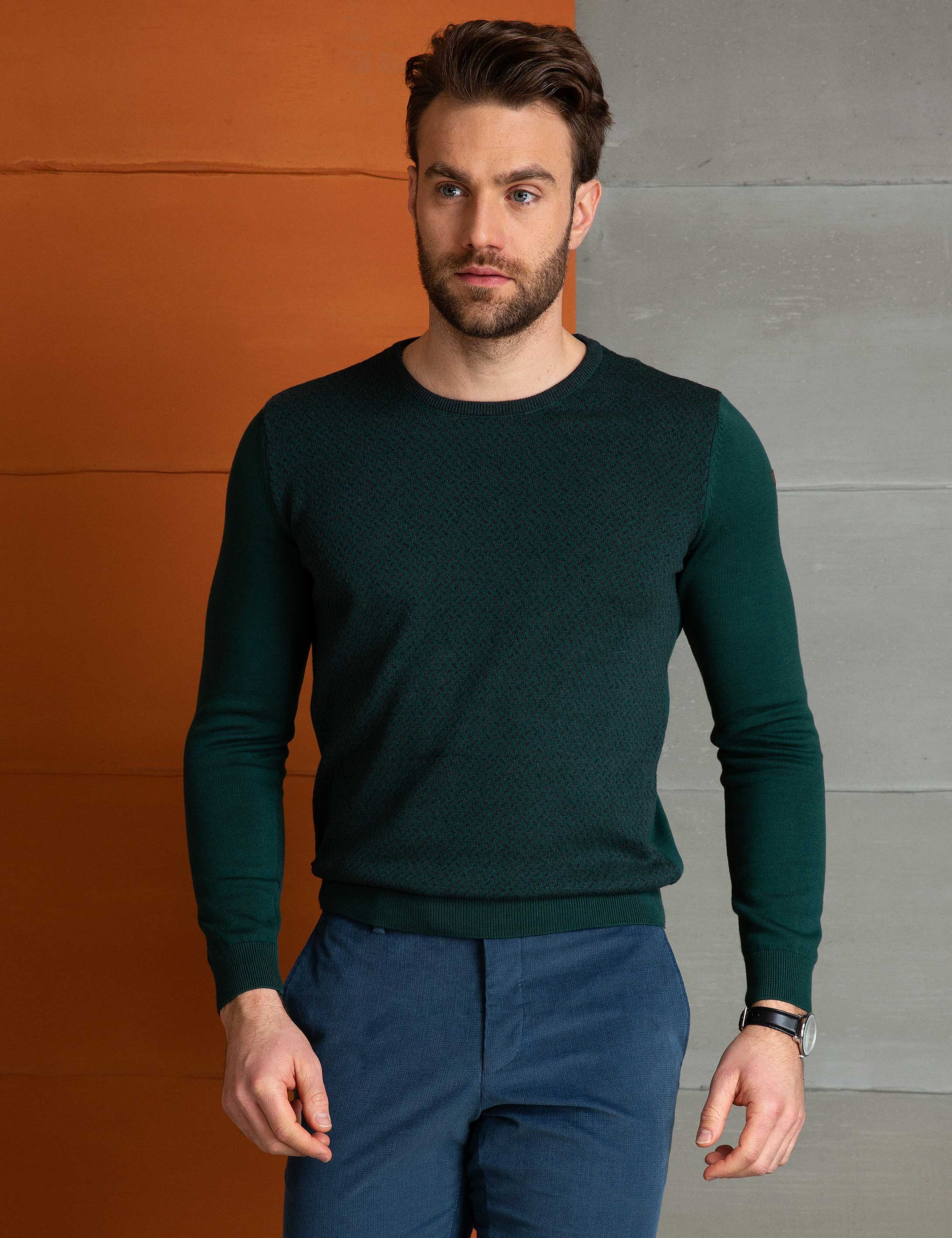 Yeşil Slim Fit Triko Kazak - Image 1