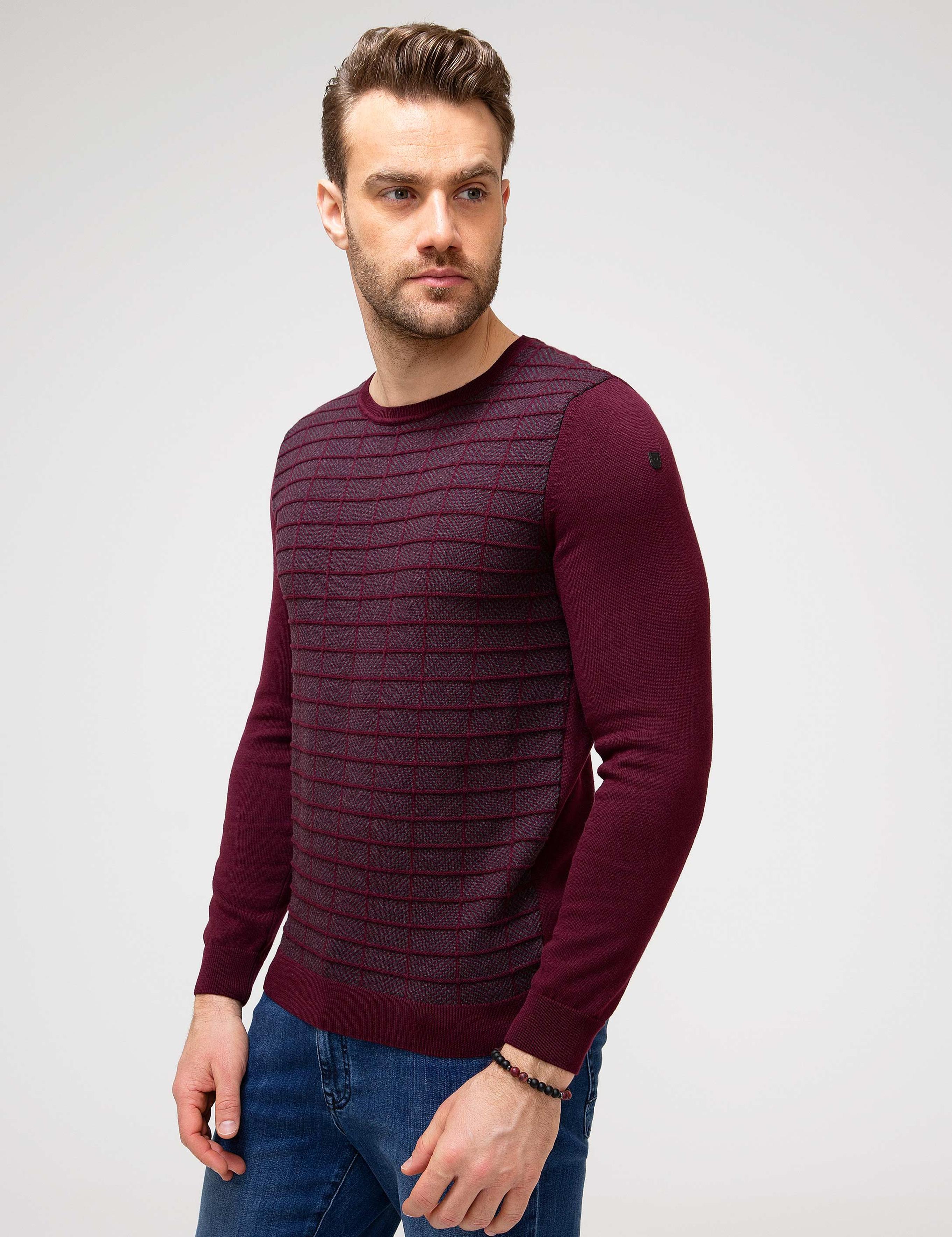 Bordo Slim Fit Triko Kazak