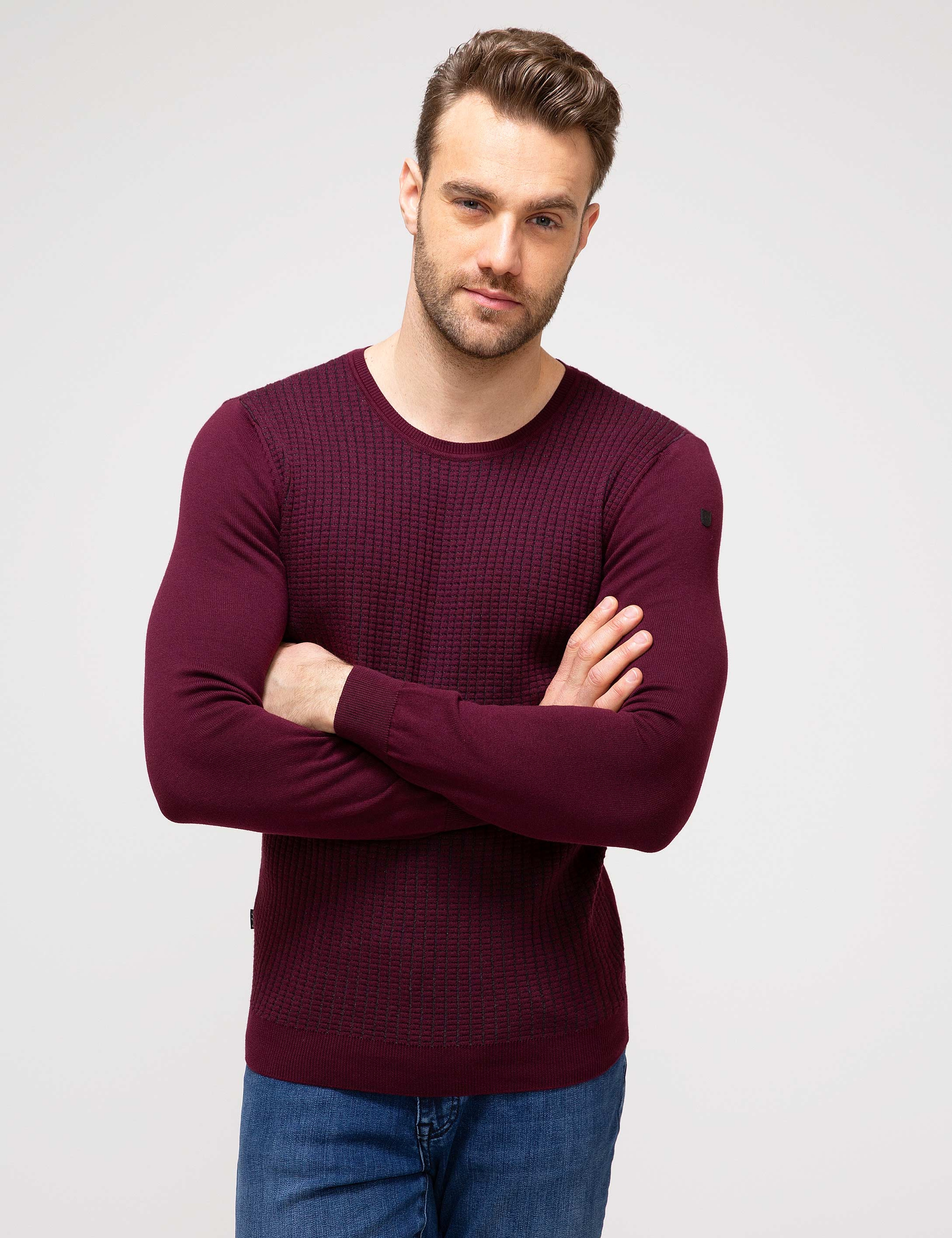Bordo Slim Fit Triko Kazak - Image 1