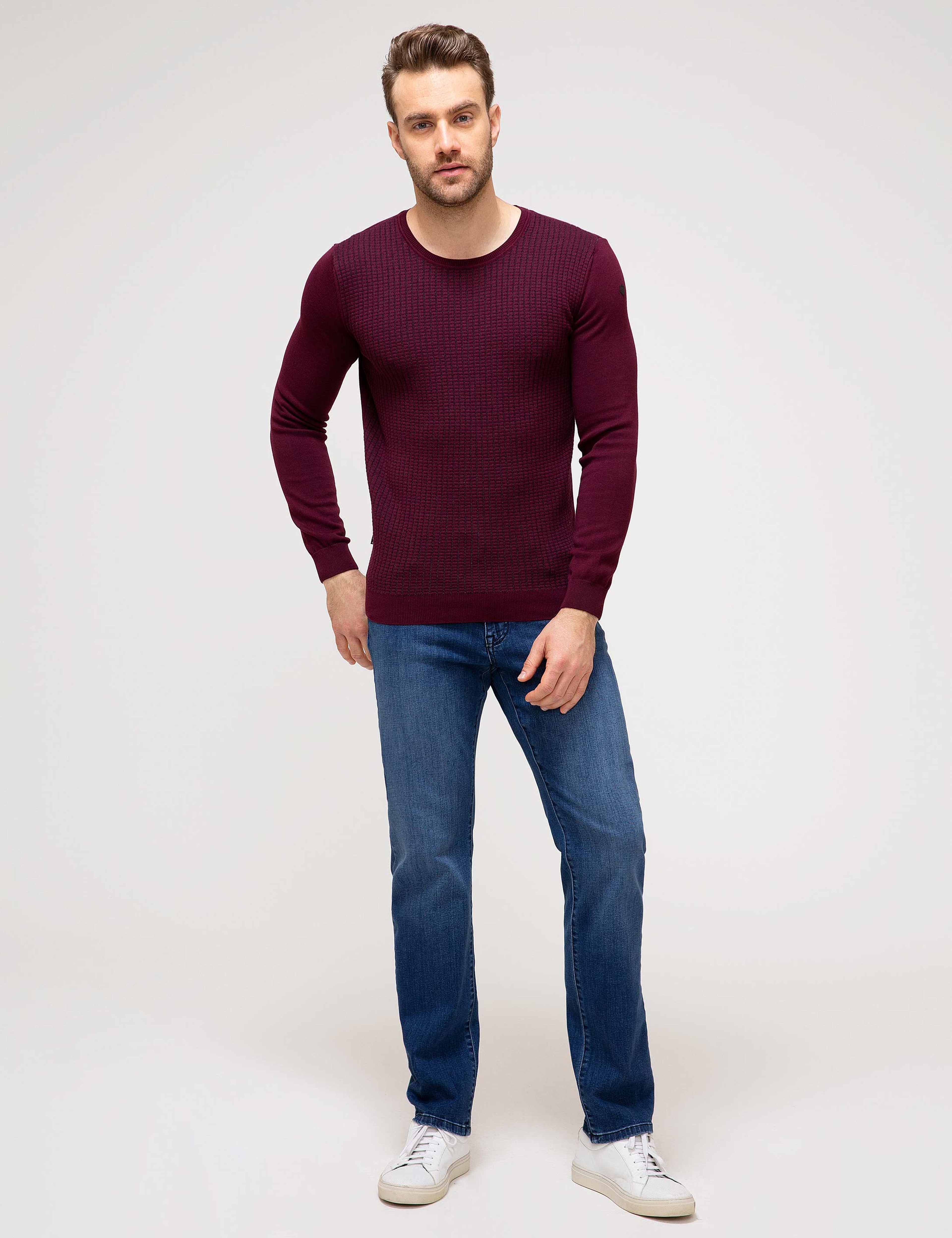 Bordo Slim Fit Triko Kazak - Image 3
